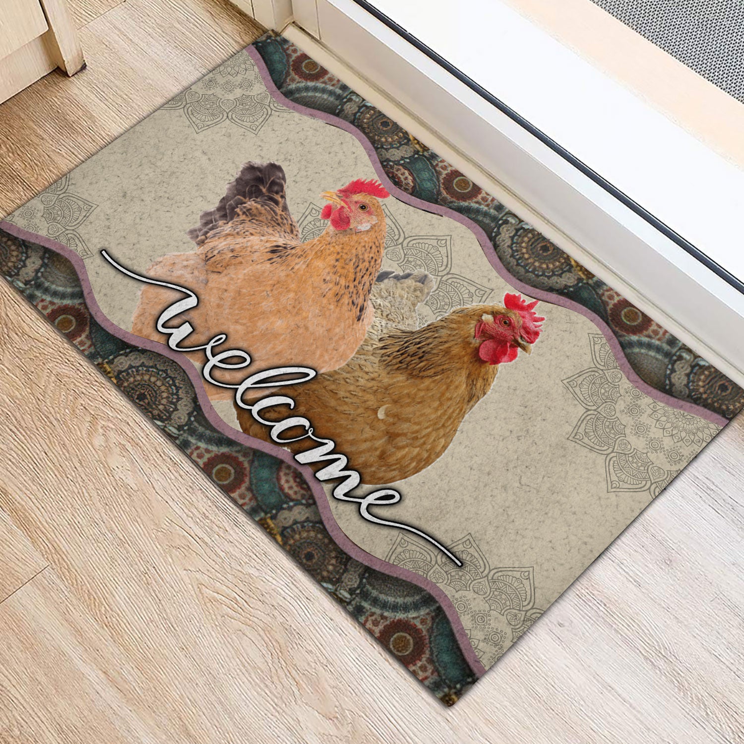 Ohaprints-Doormat-Outdoor-Indoor-Two-Chicken-Mandala-Pattern-Unique-Gift-For-Farm-Animal-Lover-Rubber-Door-Mat-982-