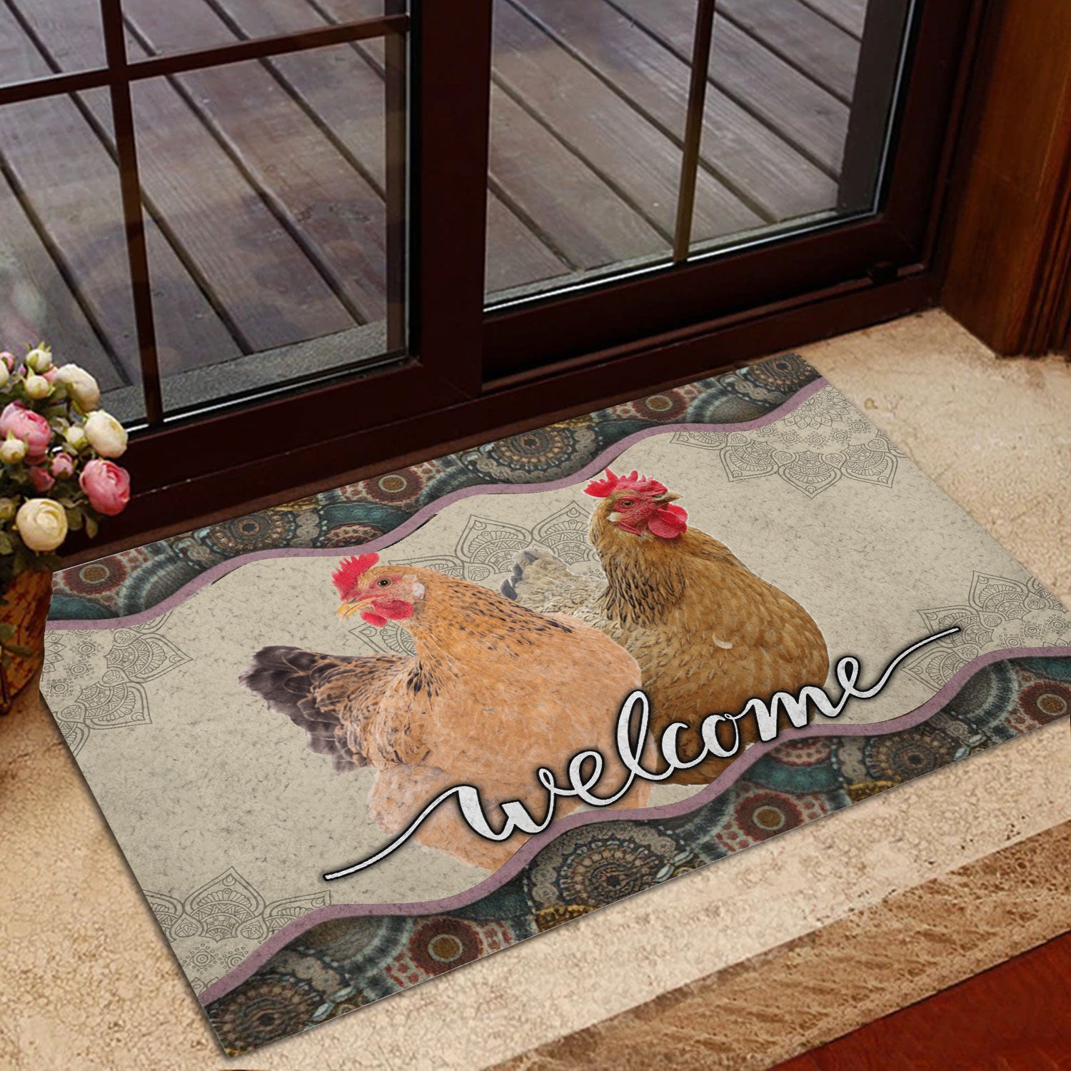 Ohaprints-Doormat-Outdoor-Indoor-Two-Chicken-Mandala-Pattern-Unique-Gift-For-Farm-Animal-Lover-Rubber-Door-Mat-982-