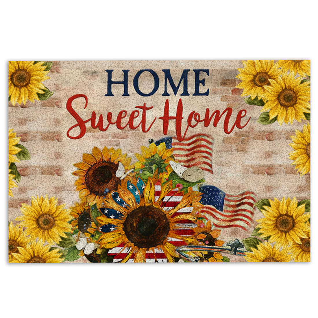 Ohaprints-Doormat-Outdoor-Indoor-Sunflower-Home-Sweet-Home-American-Us-Flag-Floral-Light-Brown-Rubber-Door-Mat-985-18'' x 30''