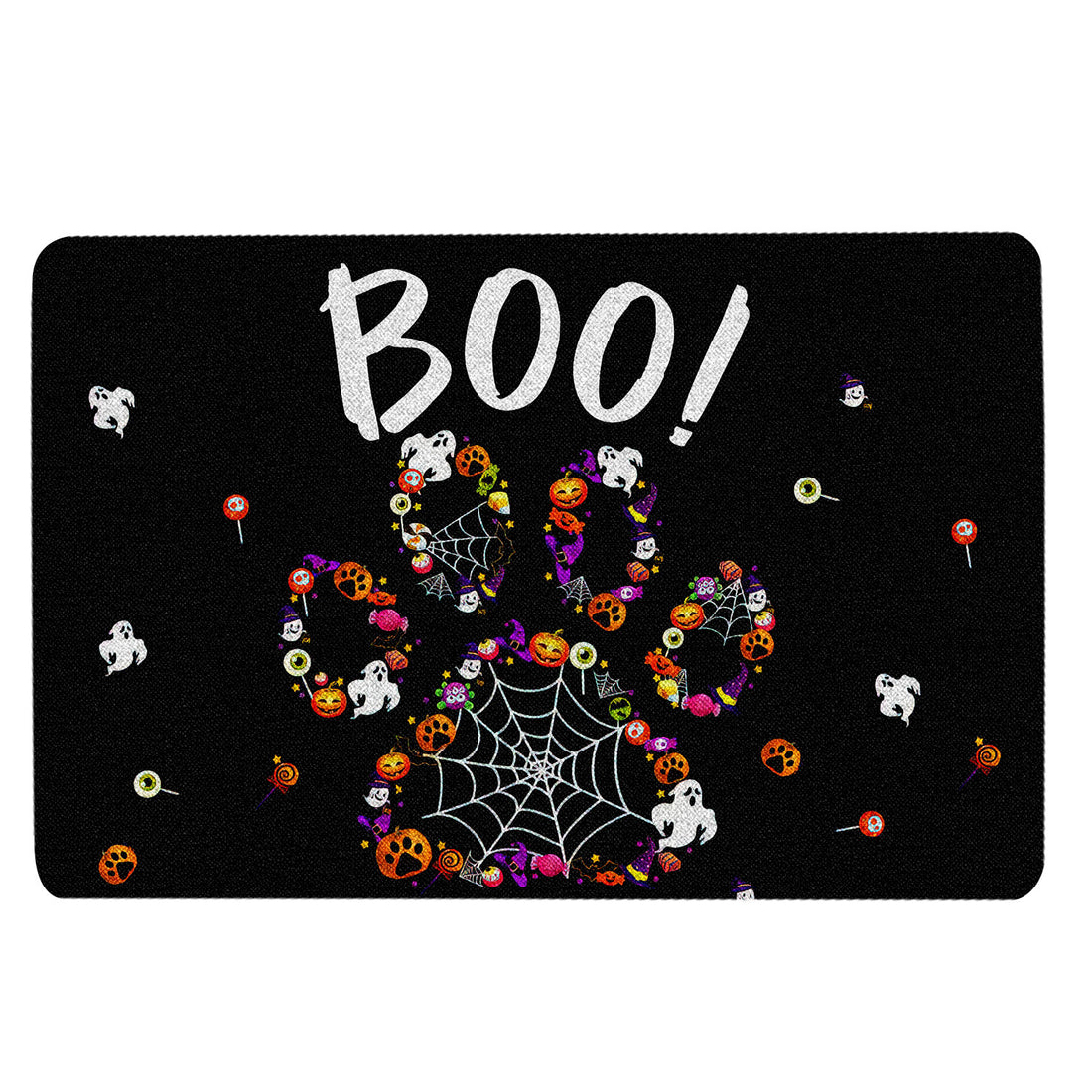 Ohaprints-Doormat-Outdoor-Indoor-Dog-Paw-Boo-Trick-Or-Treat-Happy-Halloween-Pumpkin-Funny-Gift-Rubber-Door-Mat-1936-18'' x 30''