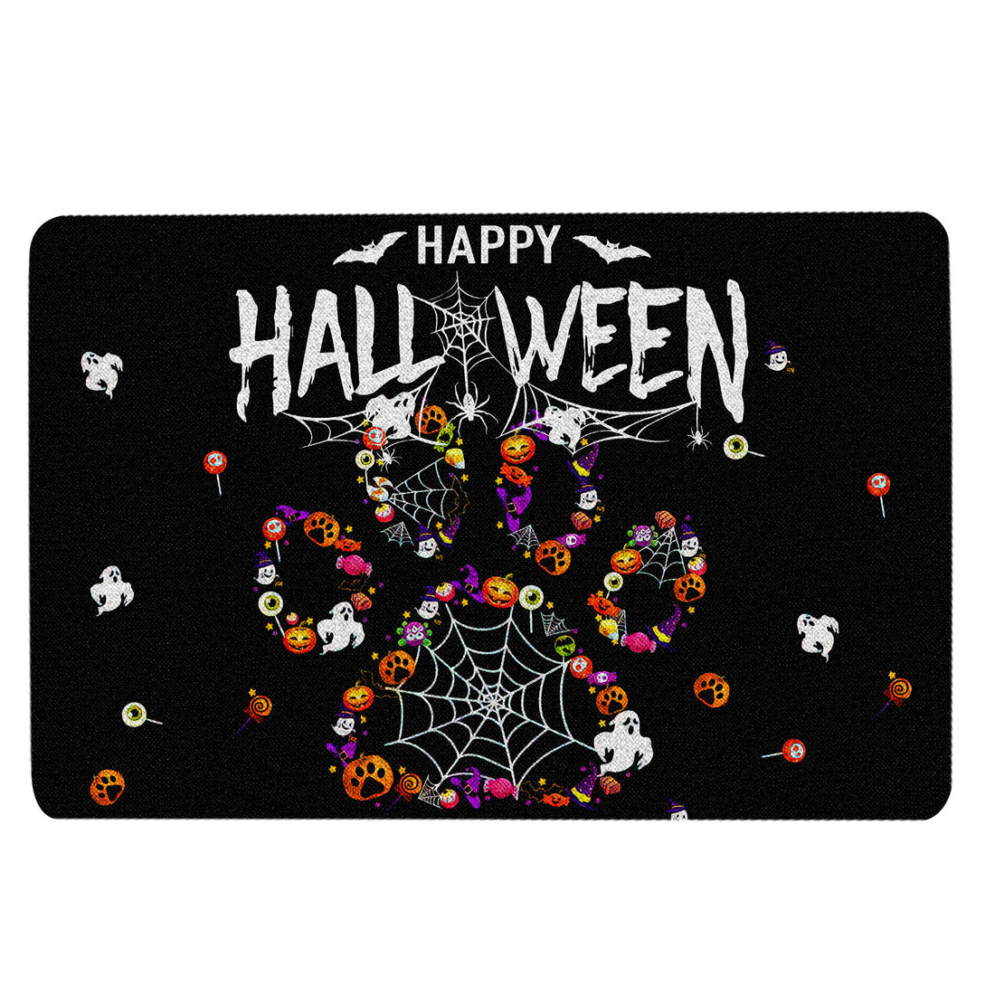 Ohaprints-Doormat-Outdoor-Indoor-Dog-Paw-Happy-Halloween-Trick-Or-Treat-Boo-Pumpkin-Funny-Gift-Rubber-Door-Mat-1939-18'' x 30''