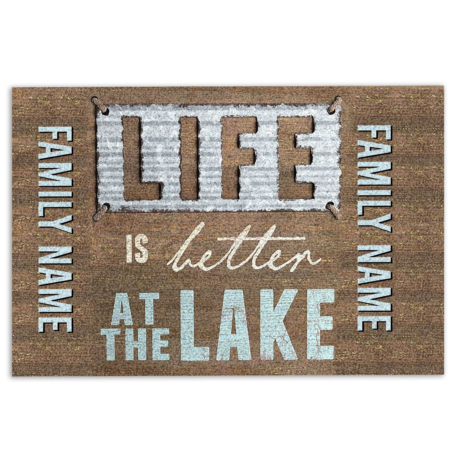 Ohaprints-Doormat-Outdoor-Indoor-Life-Is-Better-At-The-Lake-Light-Brown-Custom-Personalized-Name-Rubber-Door-Mat-1010-18'' x 30''