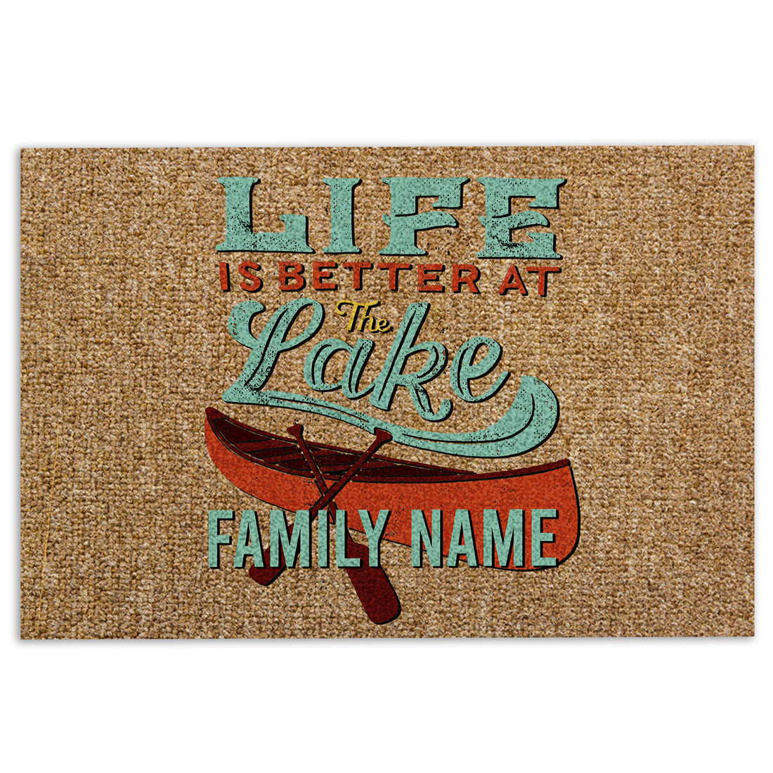 Ohaprints-Doormat-Outdoor-Indoor-Light-Brown-Life-Is-Better-At-The-Lake-Custom-Personalized-Name-Rubber-Door-Mat-1011-18'' x 30''