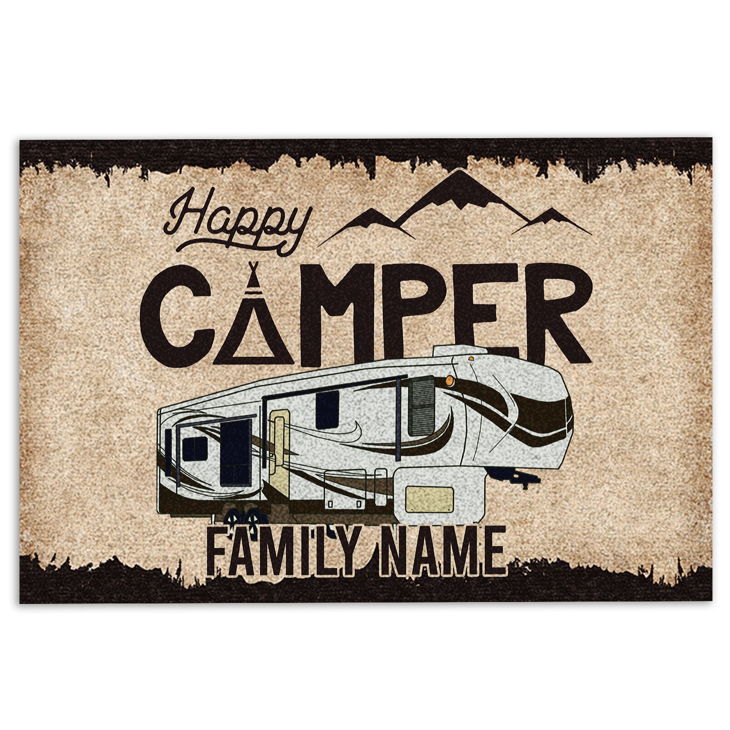 Ohaprints-Doormat-Outdoor-Indoor-Happy-Camper-5Th-Wheel-Campers-Brown-Custom-Personalized-Name-Rubber-Door-Mat-480-18'' x 30''