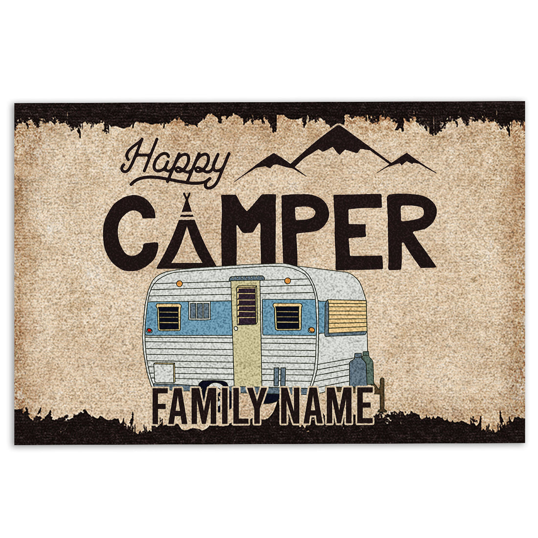 Ohaprints-Doormat-Outdoor-Indoor-Happy-Camper-Vintage-Trailer-Brown-Custom-Personalized-Name-Rubber-Door-Mat-1014-18'' x 30''