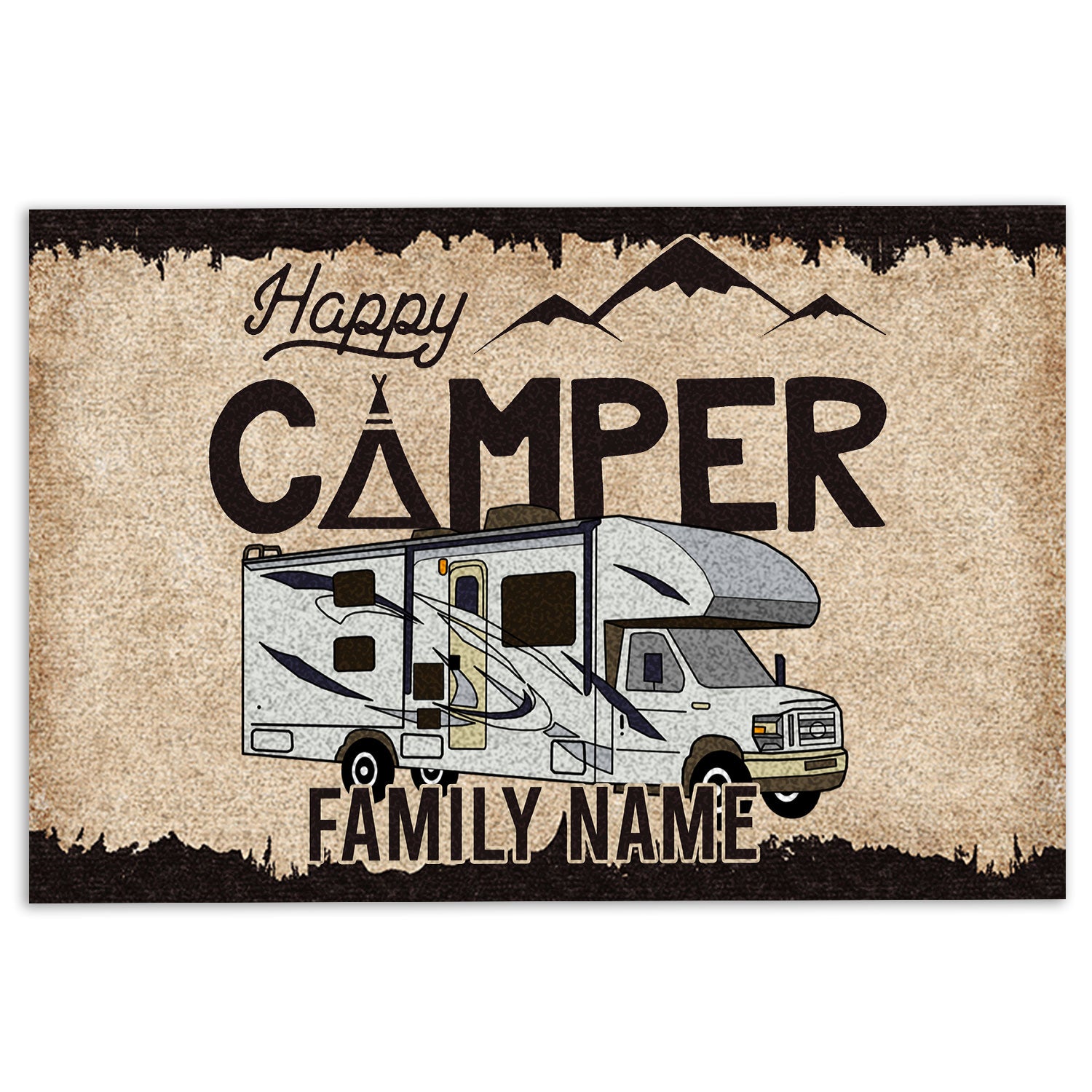 Ohaprints-Doormat-Outdoor-Indoor-Happy-Camper-Classic-C-Brown-Custom-Personalized-Name-Rubber-Door-Mat-1015-18'' x 30''