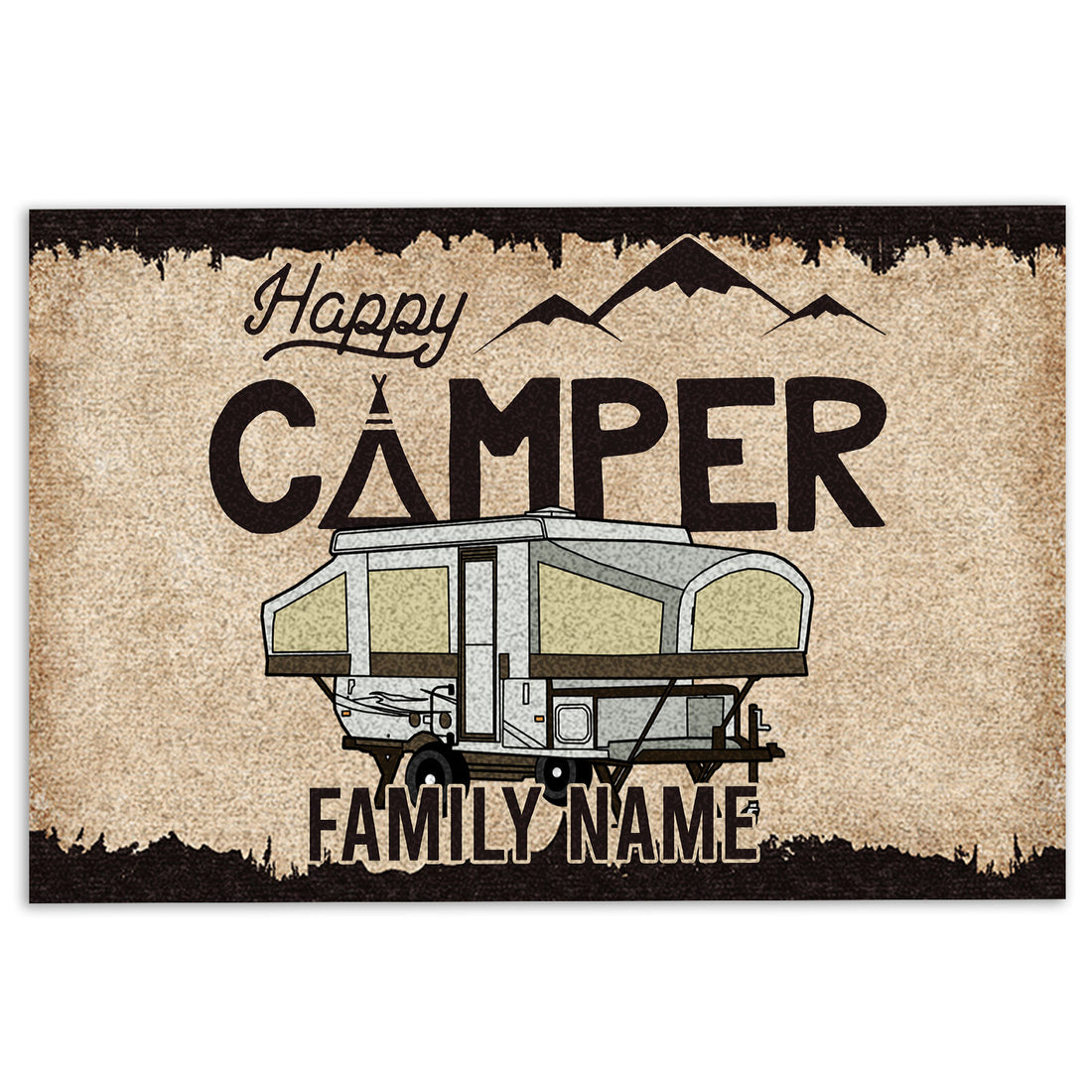 Ohaprints-Doormat-Outdoor-Indoor-Happy-Camper-Popup-Brown-Pattern-Custom-Personalized-Name-Rubber-Door-Mat-481-18'' x 30''