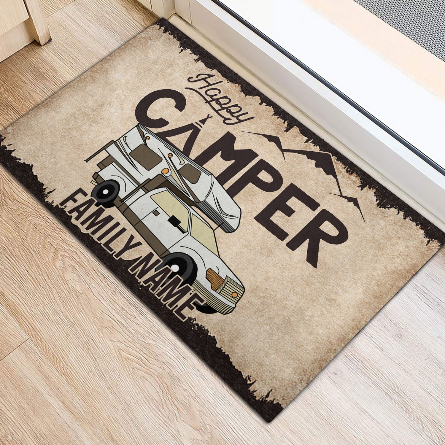 Ohaprints-Doormat-Outdoor-Indoor-Happy-Camper-Camping-Truck-Brown-Custom-Personalized-Name-Rubber-Door-Mat-1016-