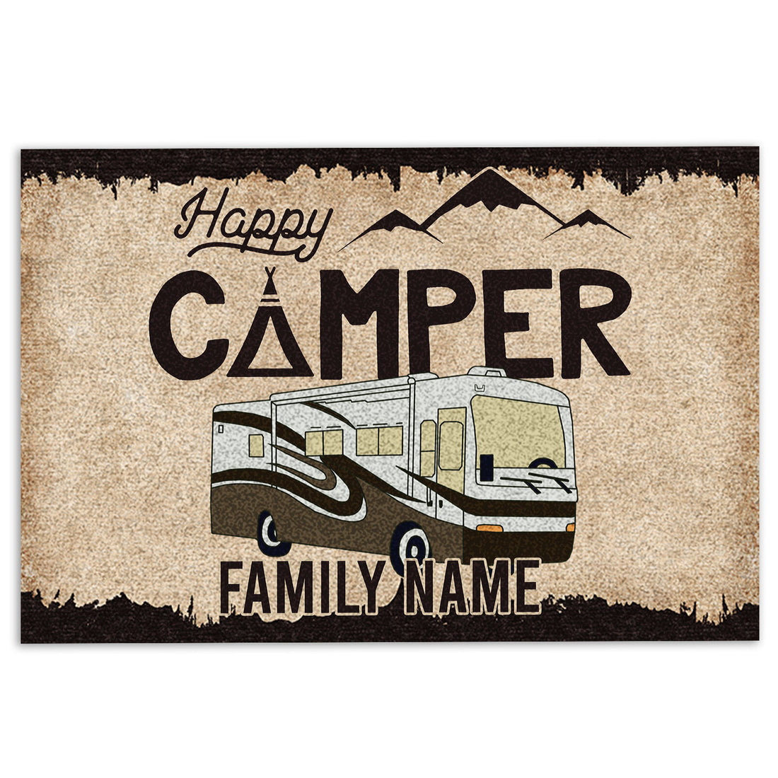 Ohaprints-Doormat-Outdoor-Indoor-Happy-Camper-Classic-A-Brown-Custom-Personalized-Name-Rubber-Door-Mat-1017-18'' x 30''