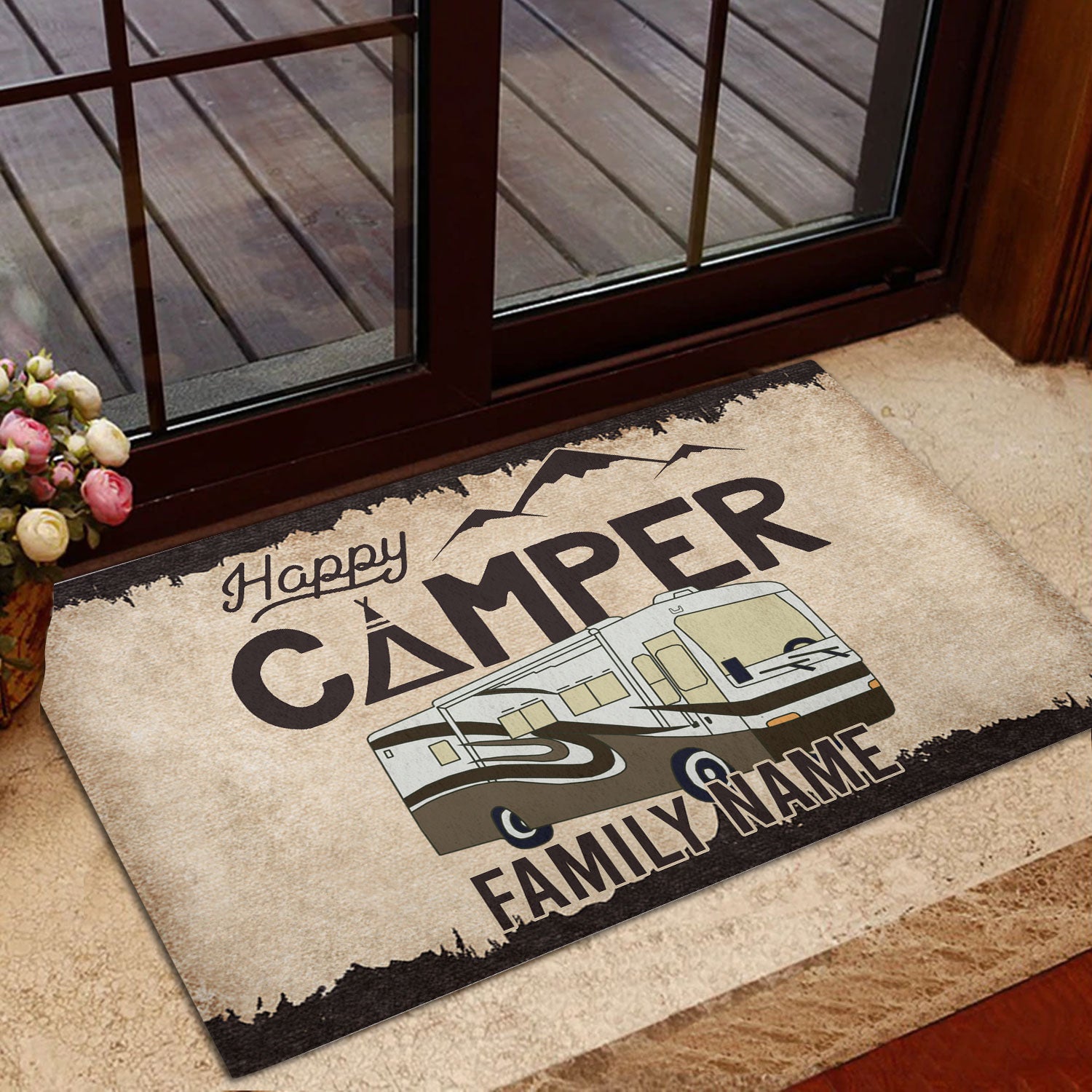 Ohaprints-Doormat-Outdoor-Indoor-Happy-Camper-Classic-A-Brown-Custom-Personalized-Name-Rubber-Door-Mat-1017-