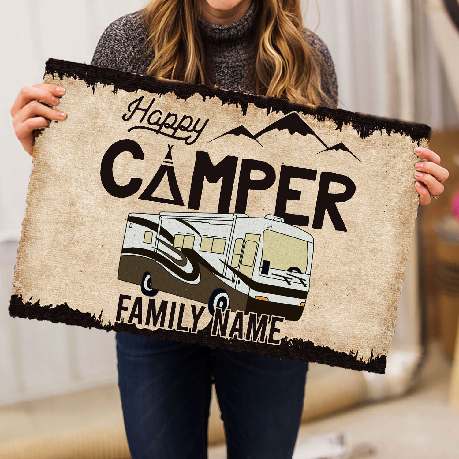 Ohaprints-Doormat-Outdoor-Indoor-Happy-Camper-Classic-A-Brown-Custom-Personalized-Name-Rubber-Door-Mat-1017-