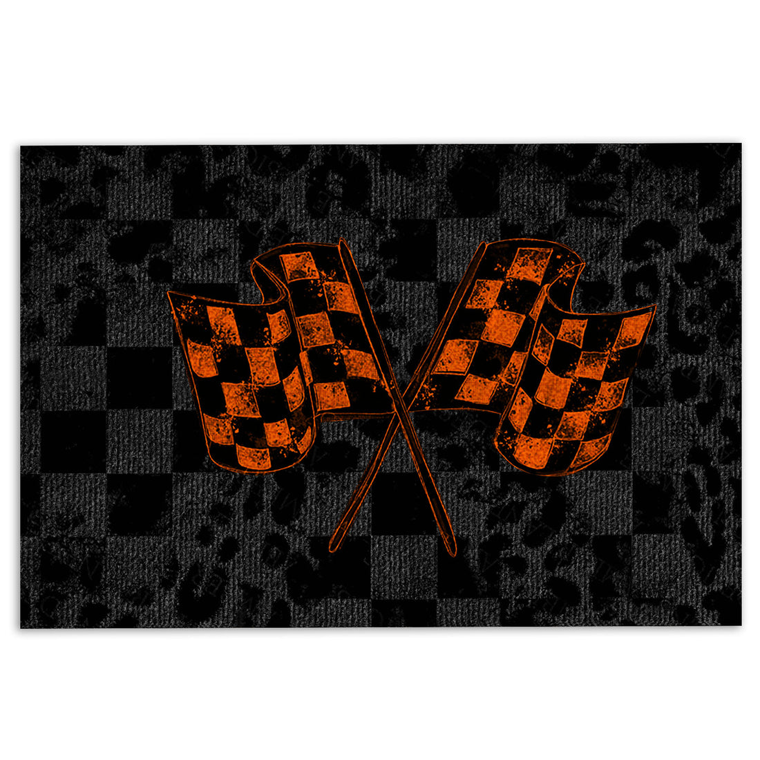 Ohaprints-Doormat-Outdoor-Indoor-Racing-Orange-Checkered-Flag-Crossed-Motorsport-Car-Winner-Rubber-Door-Mat-1104-18'' x 30''