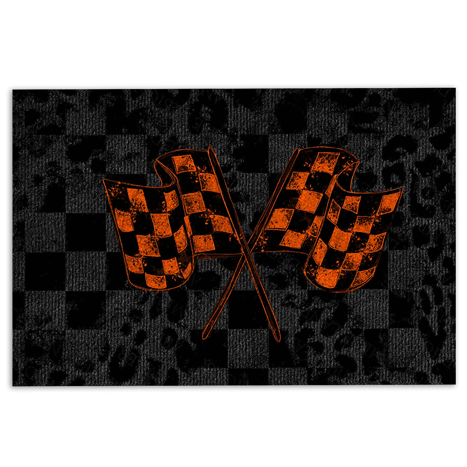 Ohaprints-Doormat-Outdoor-Indoor-Racing-Orange-Checkered-Flag-Crossed-Motorsport-Car-Winner-Rubber-Door-Mat-1104-18'' x 30''