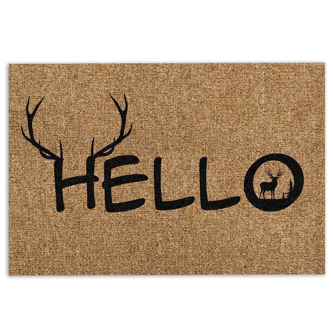 Ohaprints-Doormat-Outdoor-Indoor-Deer-Hunting-Forest-Deer-Hello-Brown-Pattern-Rubber-Door-Mat-1110-18'' x 30''