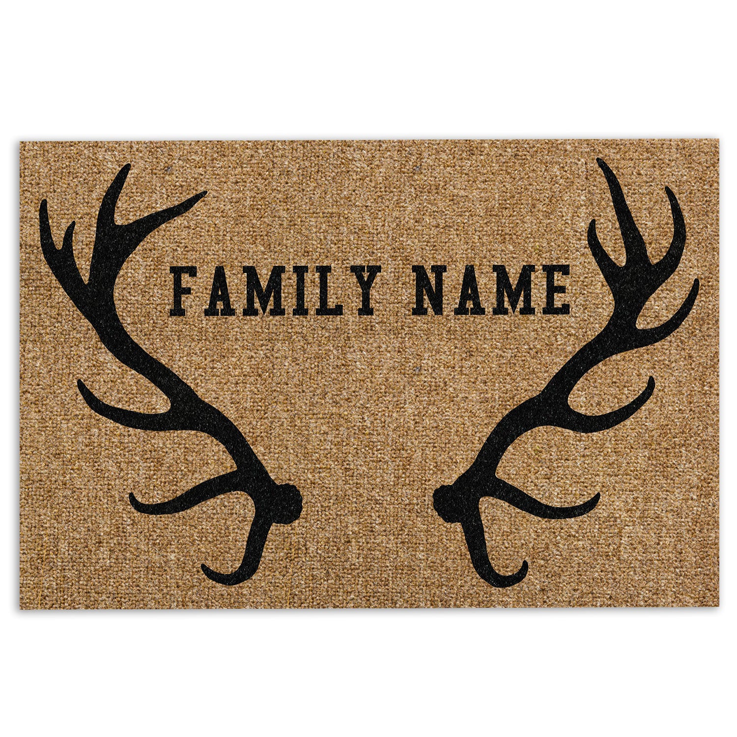 Ohaprints-Doormat-Outdoor-Indoor-Deer-Hunting-Forest-Deer-Horn-Brown-Custom-Personalized-Name-Rubber-Door-Mat-1111-18'' x 30''