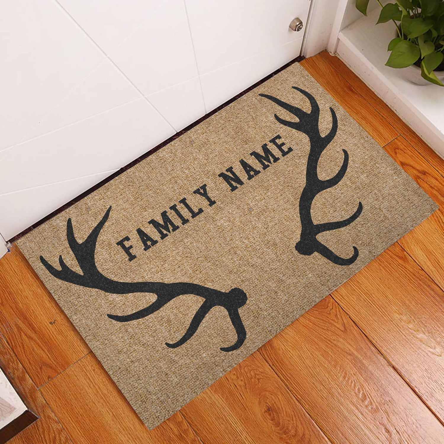 Ohaprints-Doormat-Outdoor-Indoor-Deer-Hunting-Forest-Deer-Horn-Brown-Custom-Personalized-Name-Rubber-Door-Mat-1111-