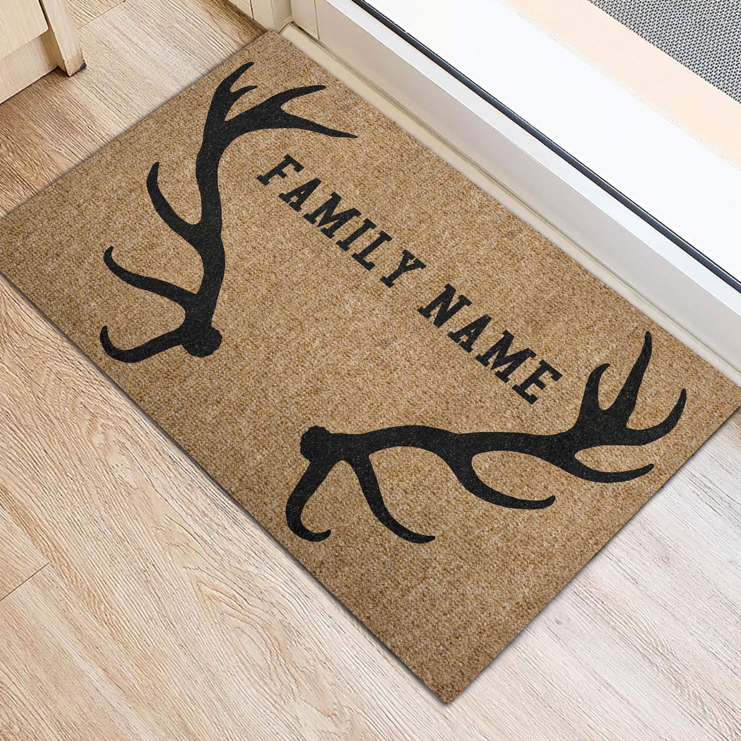 Ohaprints-Doormat-Outdoor-Indoor-Deer-Hunting-Forest-Deer-Horn-Brown-Custom-Personalized-Name-Rubber-Door-Mat-1111-