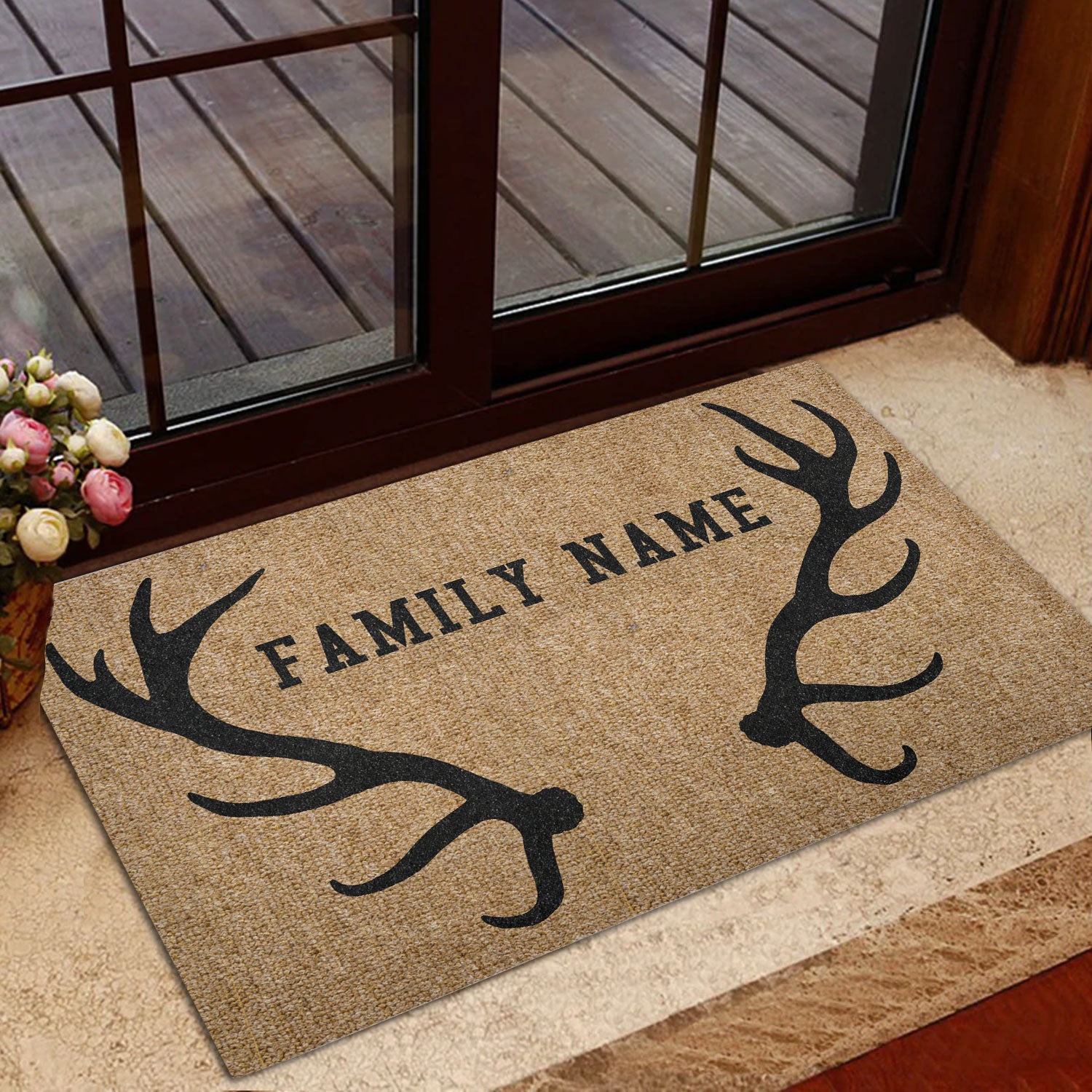 Ohaprints-Doormat-Outdoor-Indoor-Deer-Hunting-Forest-Deer-Horn-Brown-Custom-Personalized-Name-Rubber-Door-Mat-1111-