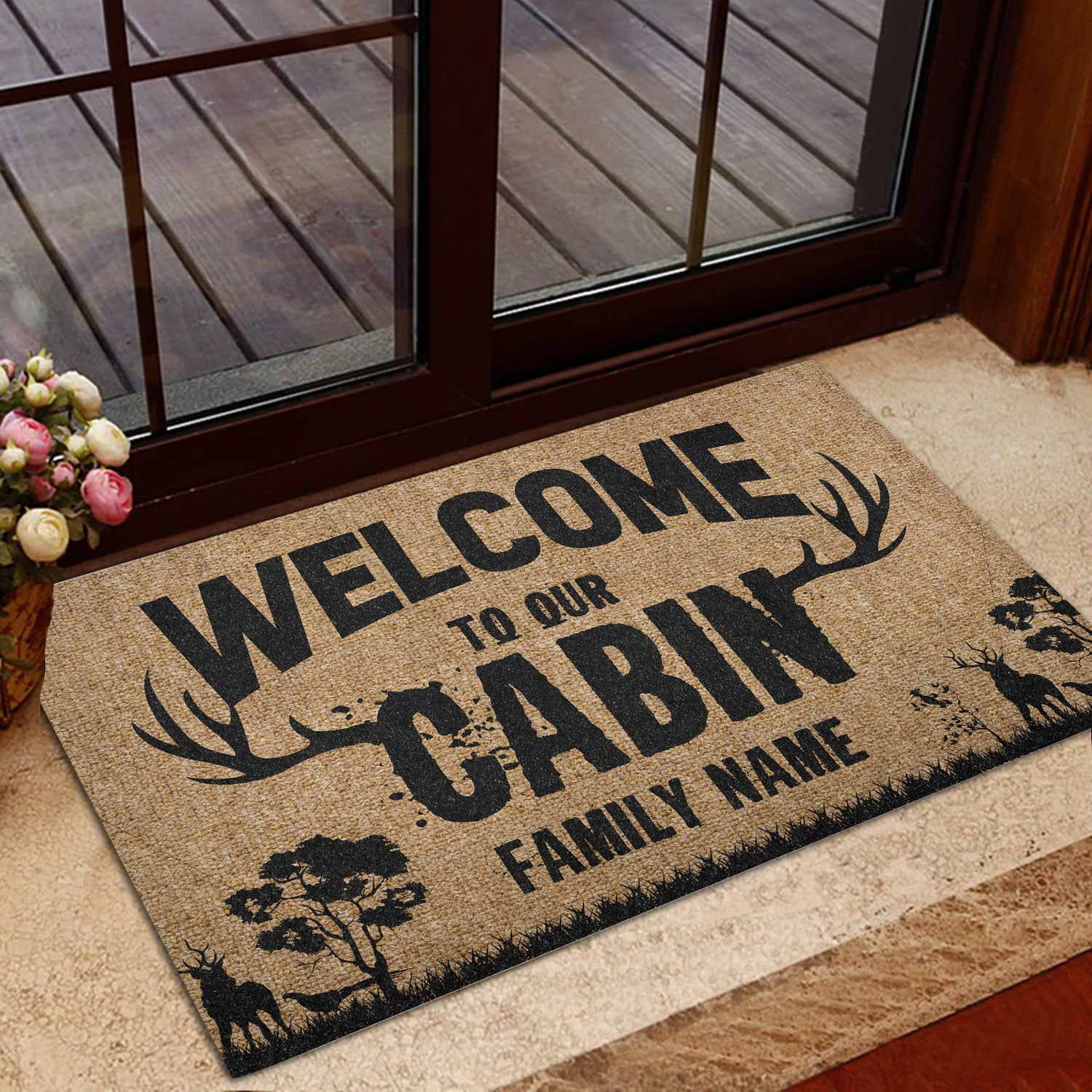 Ohaprints-Doormat-Outdoor-Indoor-Deer-Horn-Hunting-Welcome-To-Our-Cabin-Custom-Personalized-Name-Rubber-Door-Mat-1112-