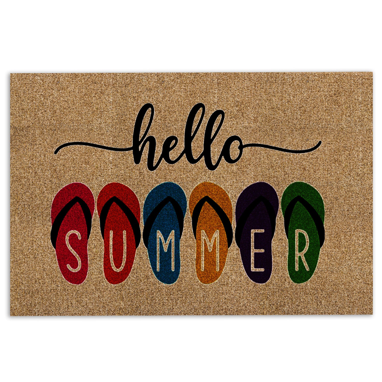 Ohaprints-Doormat-Outdoor-Indoor-Hello-Summer-Season-Flip-Flop-Beach-House-Unique-Gift-Brown-Rubber-Door-Mat-1171-18'' x 30''