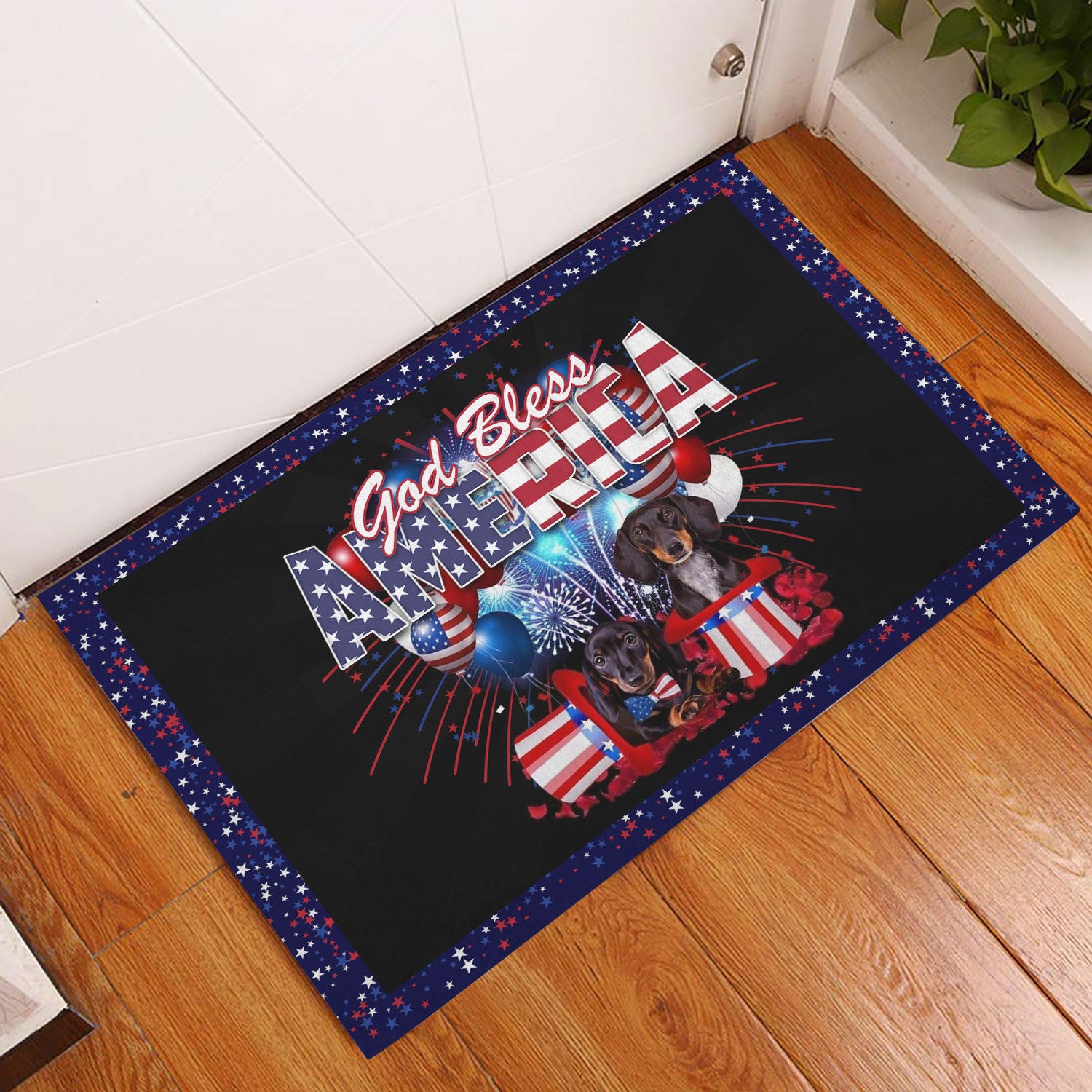 Ohaprints-Doormat-Outdoor-Indoor-Dachshund-Wiener-Dog-God-Bless-America-Patriotic-4Th-Of-July-Rubber-Door-Mat-1178-