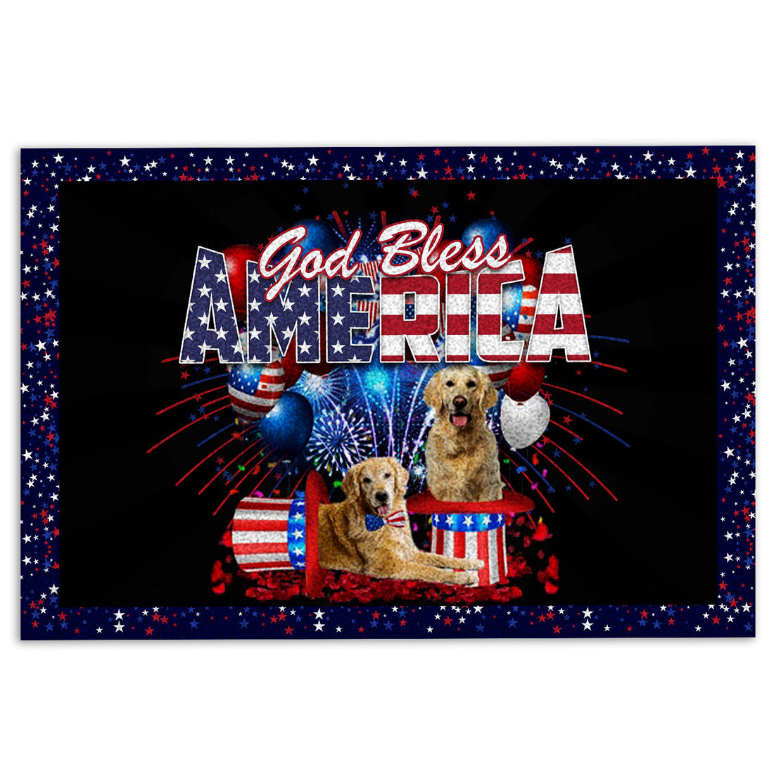 Ohaprints-Doormat-Outdoor-Indoor-Golden-Retriever-God-Bless-America-Patriotic-4Th-Of-July-Rubber-Door-Mat-1181-18'' x 30''