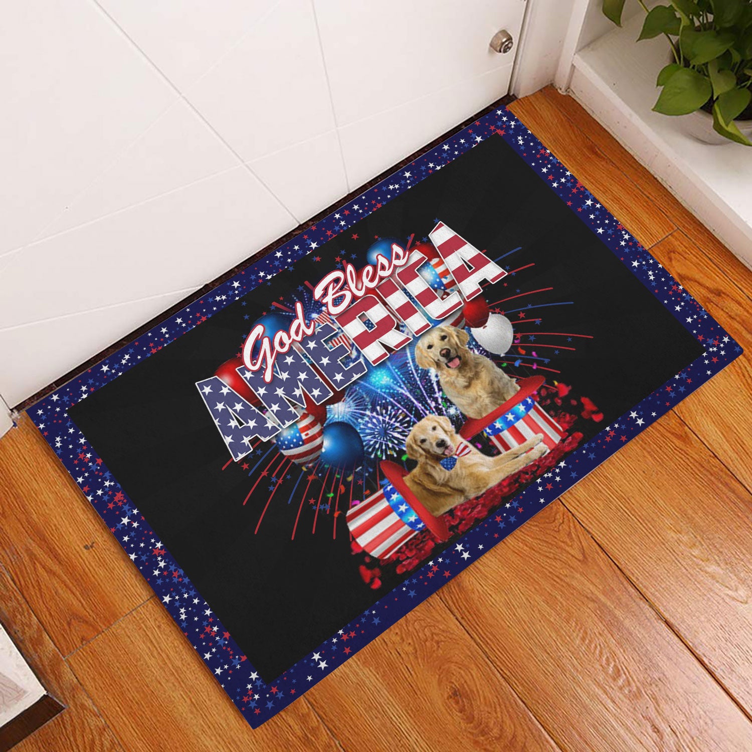 Ohaprints-Doormat-Outdoor-Indoor-Golden-Retriever-God-Bless-America-Patriotic-4Th-Of-July-Rubber-Door-Mat-1181-