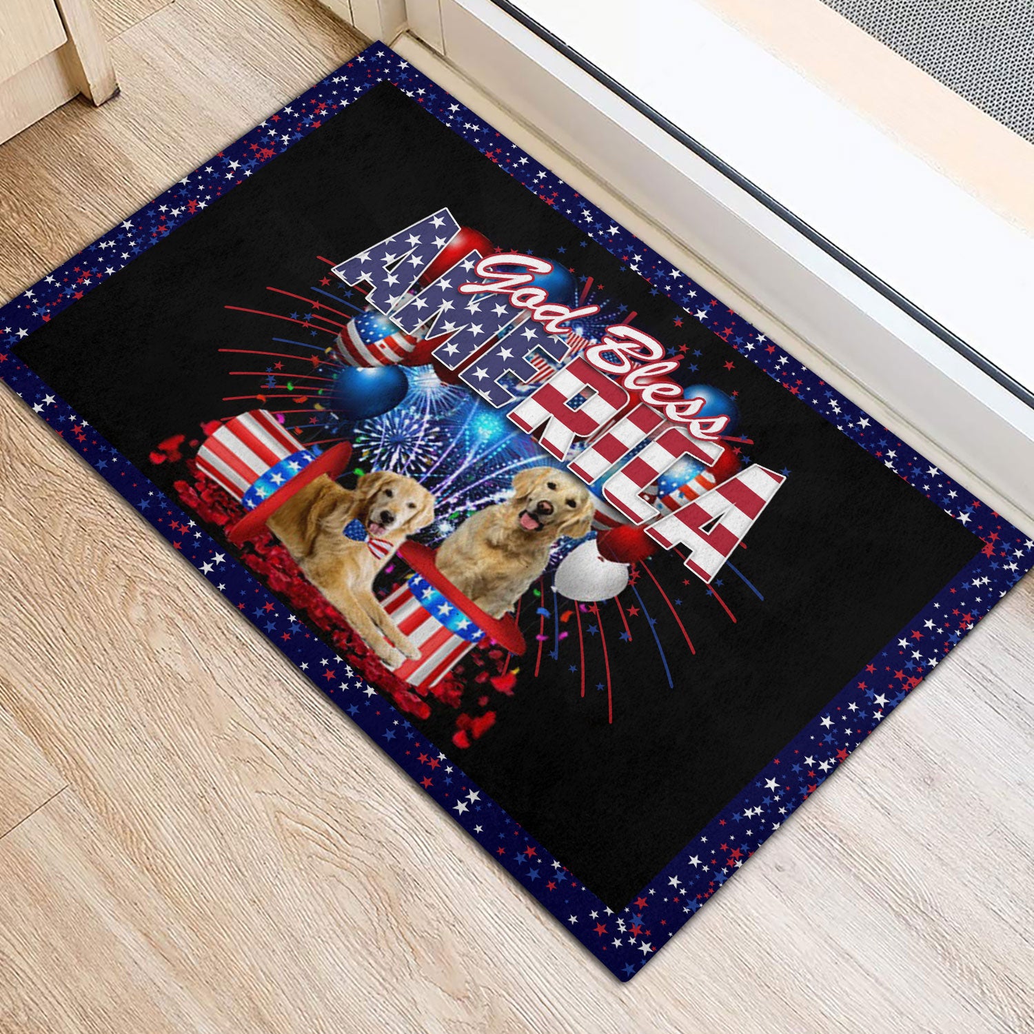 Ohaprints-Doormat-Outdoor-Indoor-Golden-Retriever-God-Bless-America-Patriotic-4Th-Of-July-Rubber-Door-Mat-1181-