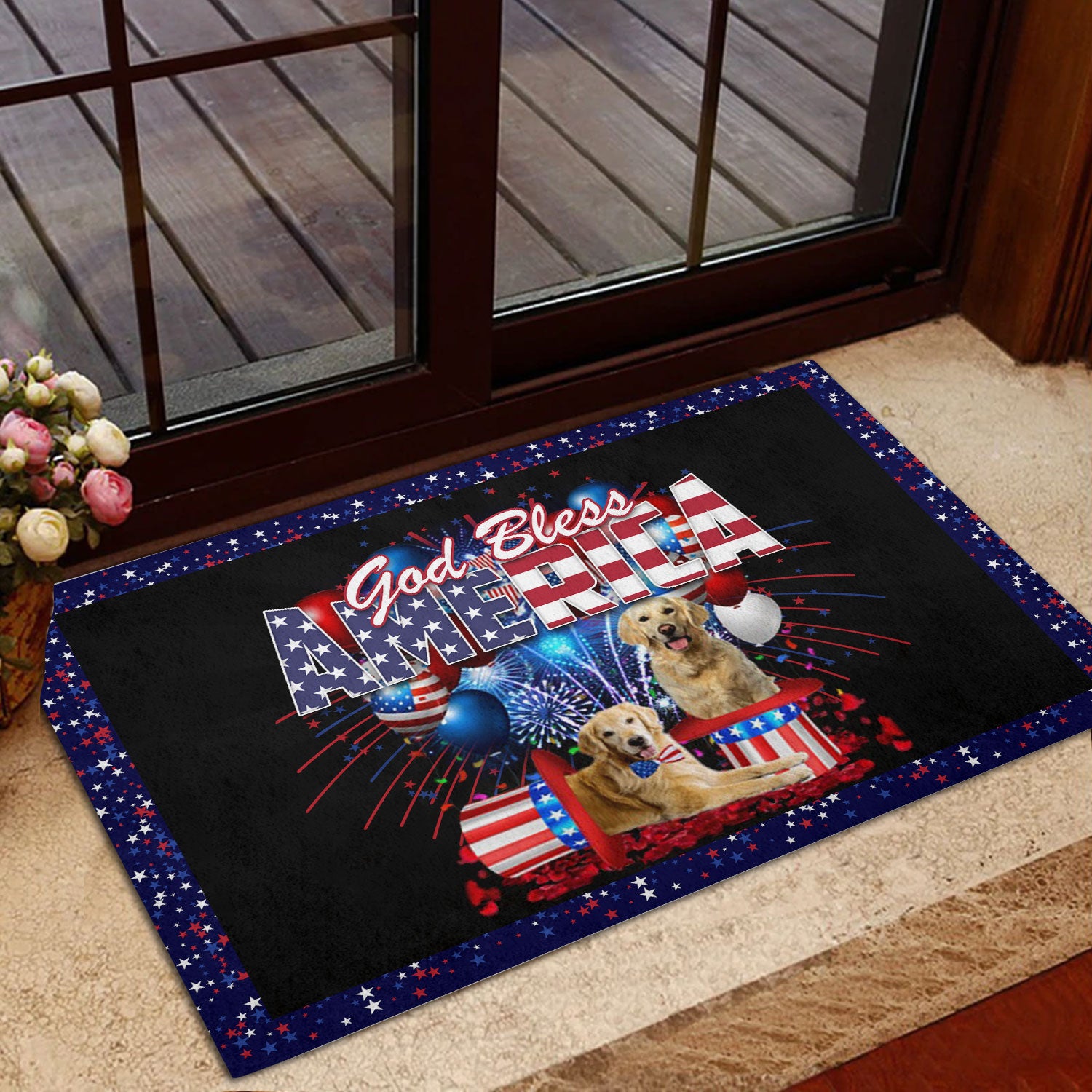 Ohaprints-Doormat-Outdoor-Indoor-Golden-Retriever-God-Bless-America-Patriotic-4Th-Of-July-Rubber-Door-Mat-1181-