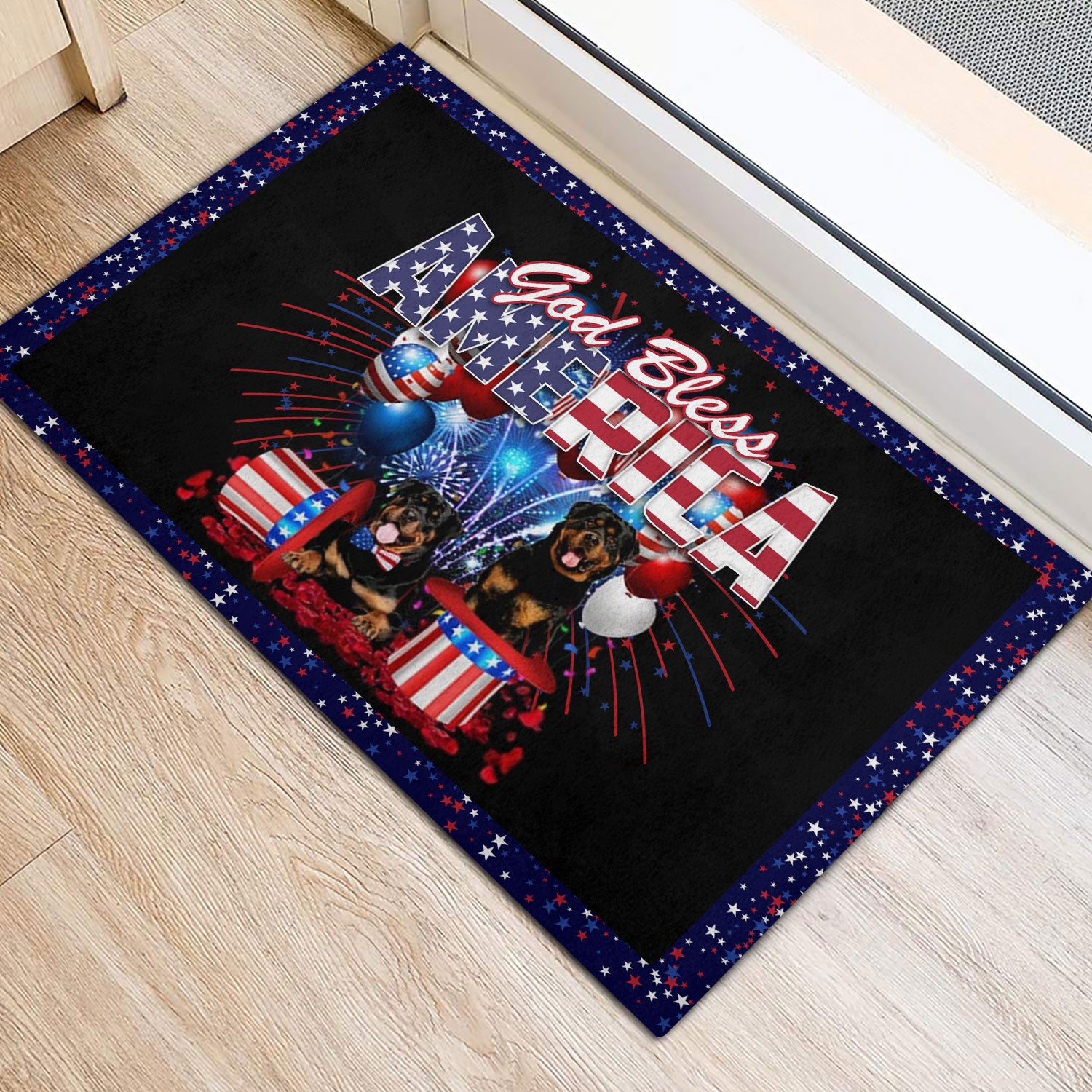 Ohaprints-Doormat-Outdoor-Indoor-Rottweiler-God-Bless-America-Patriotic-4Th-Of-July-Independence-Rubber-Door-Mat-1182-