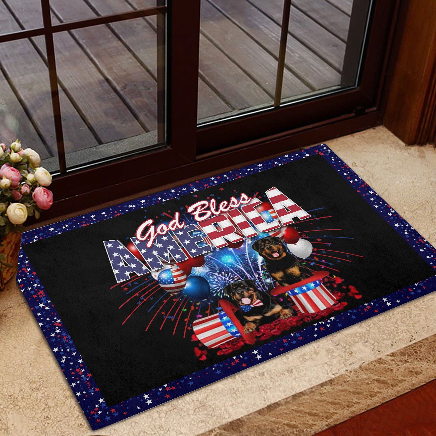 Ohaprints-Doormat-Outdoor-Indoor-Rottweiler-God-Bless-America-Patriotic-4Th-Of-July-Independence-Rubber-Door-Mat-1182-