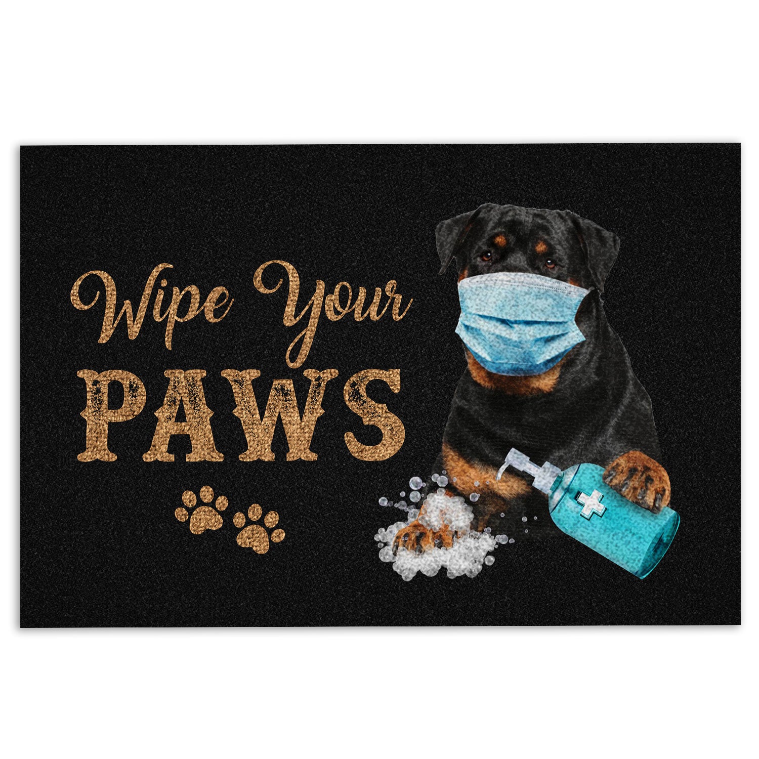 Ohaprints-Doormat-Outdoor-Indoor-Funny-Rottweiler-Dog-Puppy-Wearing-Face-Mask-Wipe-Your-Paws-Rubber-Door-Mat-1187-18'' x 30''