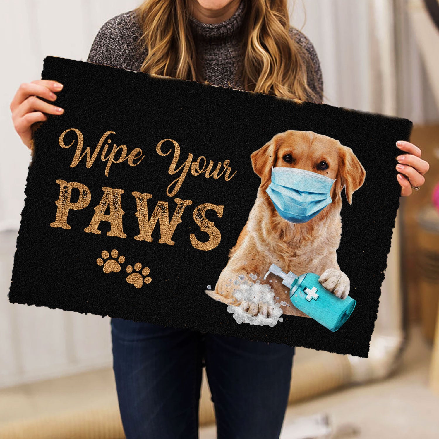 Ohaprints-Doormat-Outdoor-Indoor-Funny-Golden-Retriever-Dog-Wearing-Face-Mask-Wipe-Your-Paws-Rubber-Door-Mat-1191-