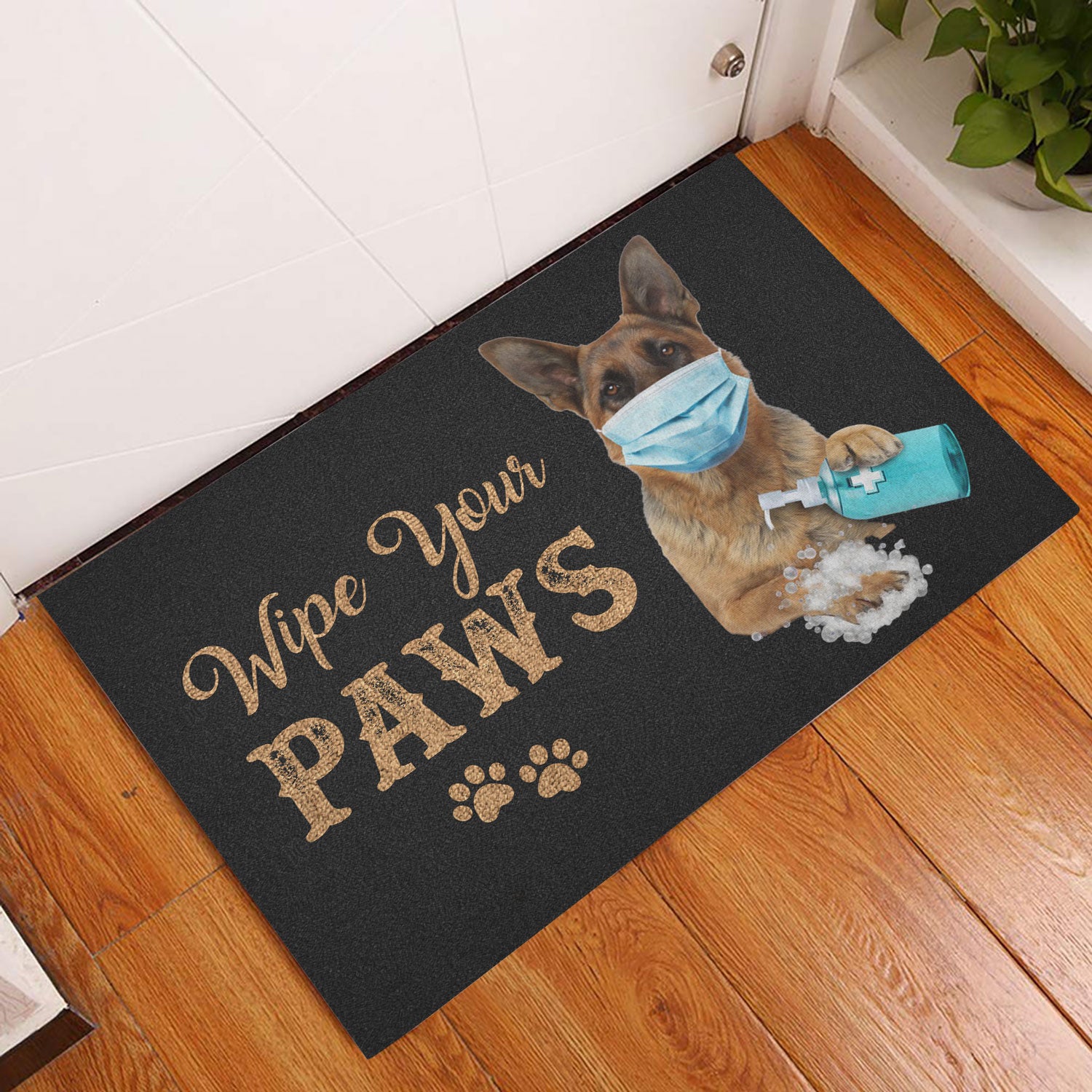 Ohaprints-Doormat-Outdoor-Indoor-Funny-German-Shepherd-Dog-Wearing-Face-Mask-Wipe-Your-Paws-Black-Rubber-Door-Mat-1192-