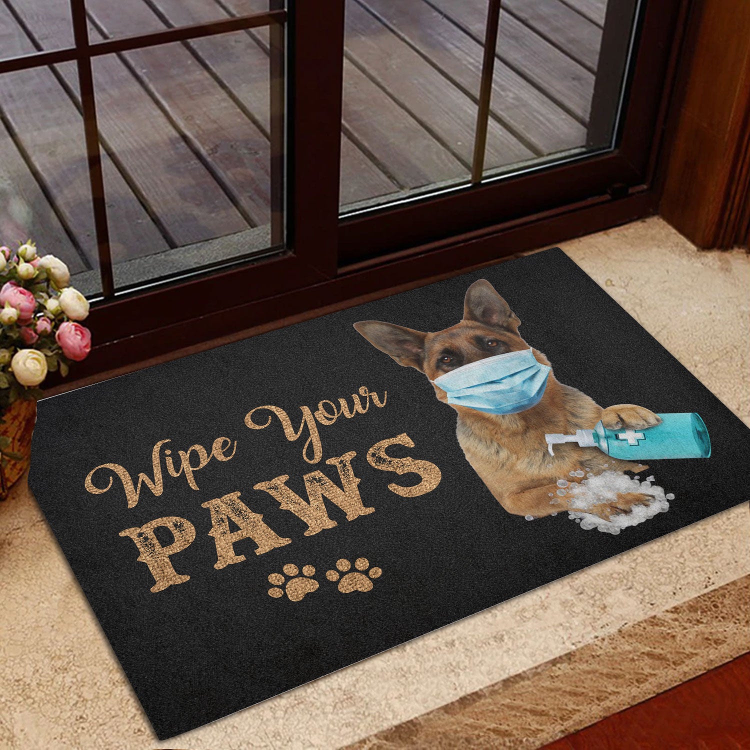 Ohaprints-Doormat-Outdoor-Indoor-Funny-German-Shepherd-Dog-Wearing-Face-Mask-Wipe-Your-Paws-Black-Rubber-Door-Mat-1192-