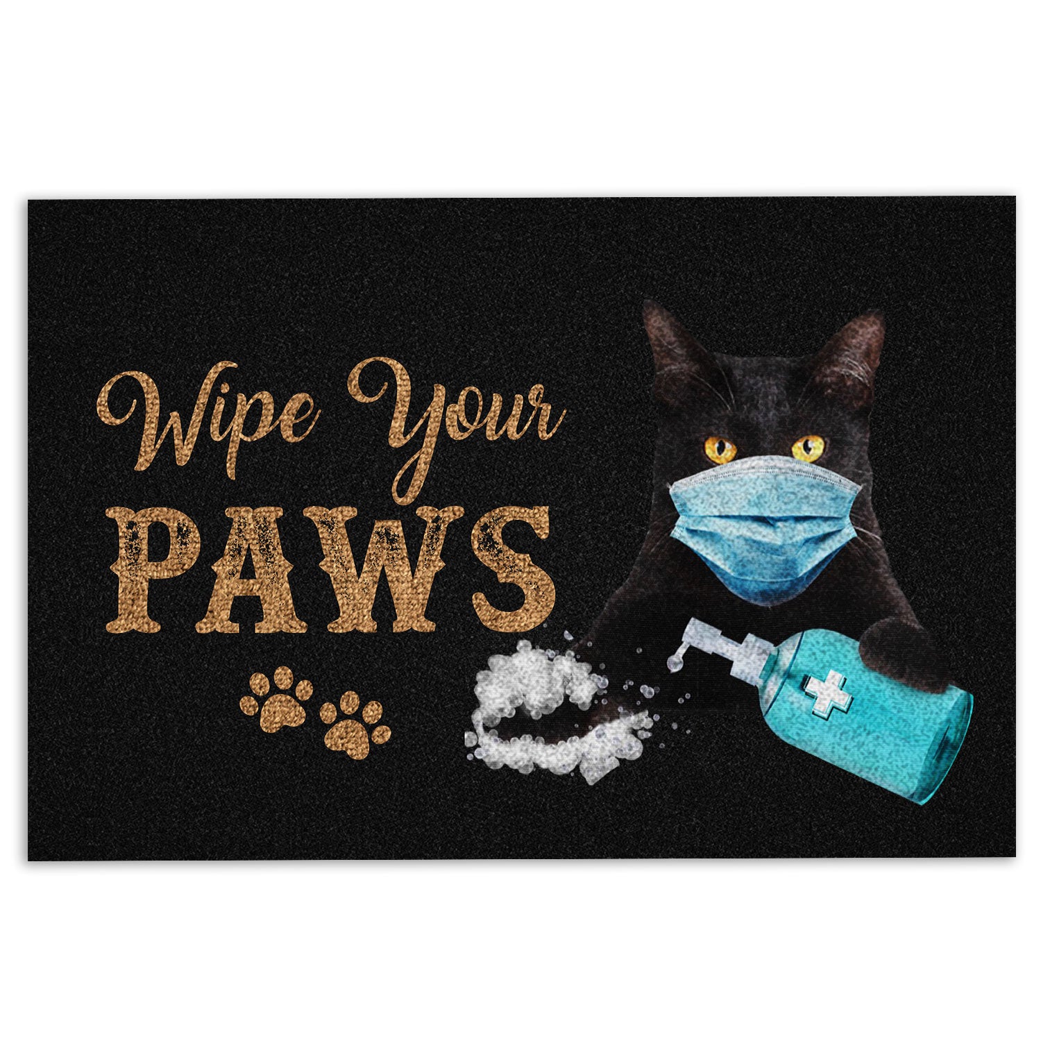 Ohaprints-Doormat-Outdoor-Indoor-Funny-Black-Cat-Kitten-Wearing-Face-Mask-Wipe-Your-Paws-Black-Rubber-Door-Mat-1194-18'' x 30''