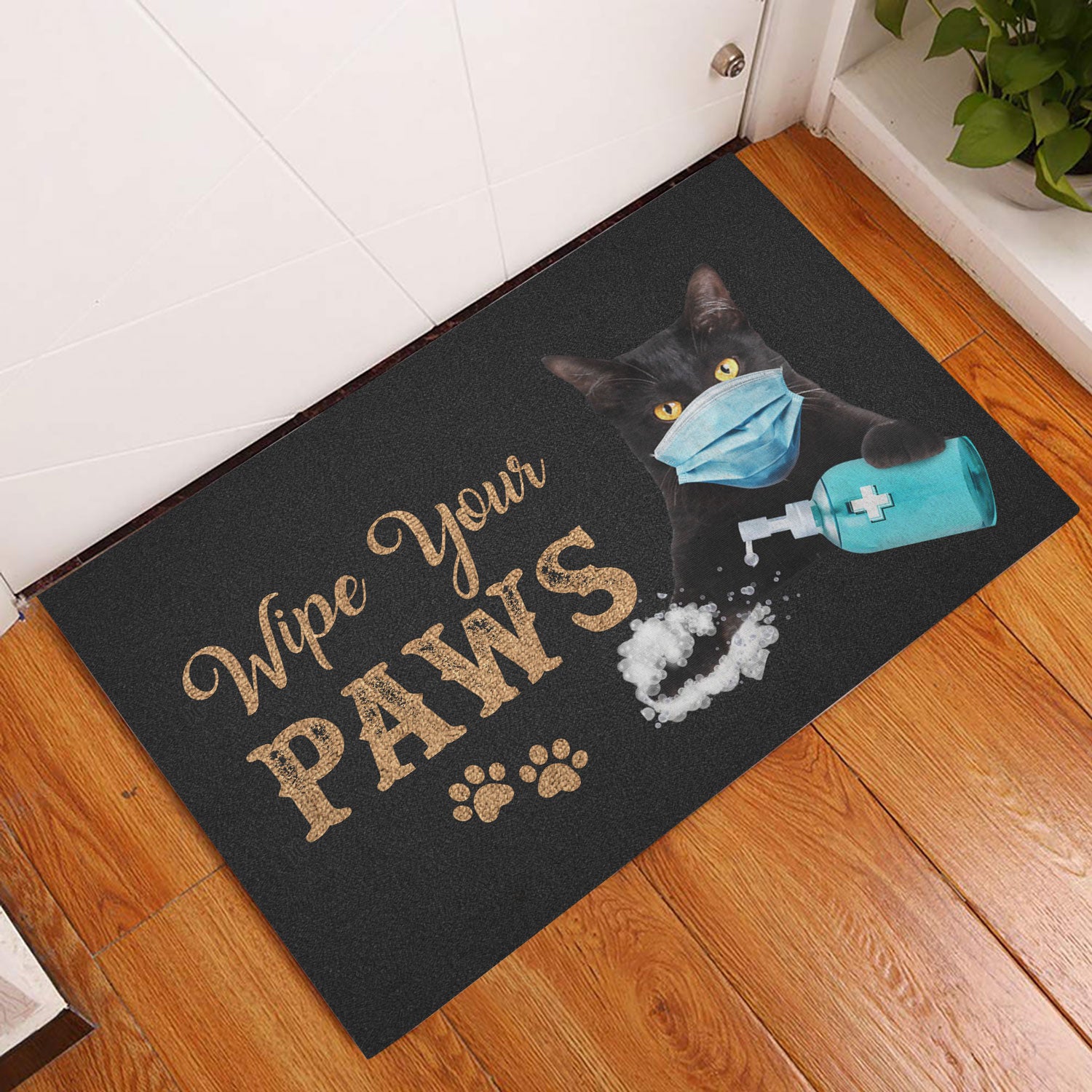 Ohaprints-Doormat-Outdoor-Indoor-Funny-Black-Cat-Kitten-Wearing-Face-Mask-Wipe-Your-Paws-Black-Rubber-Door-Mat-1194-