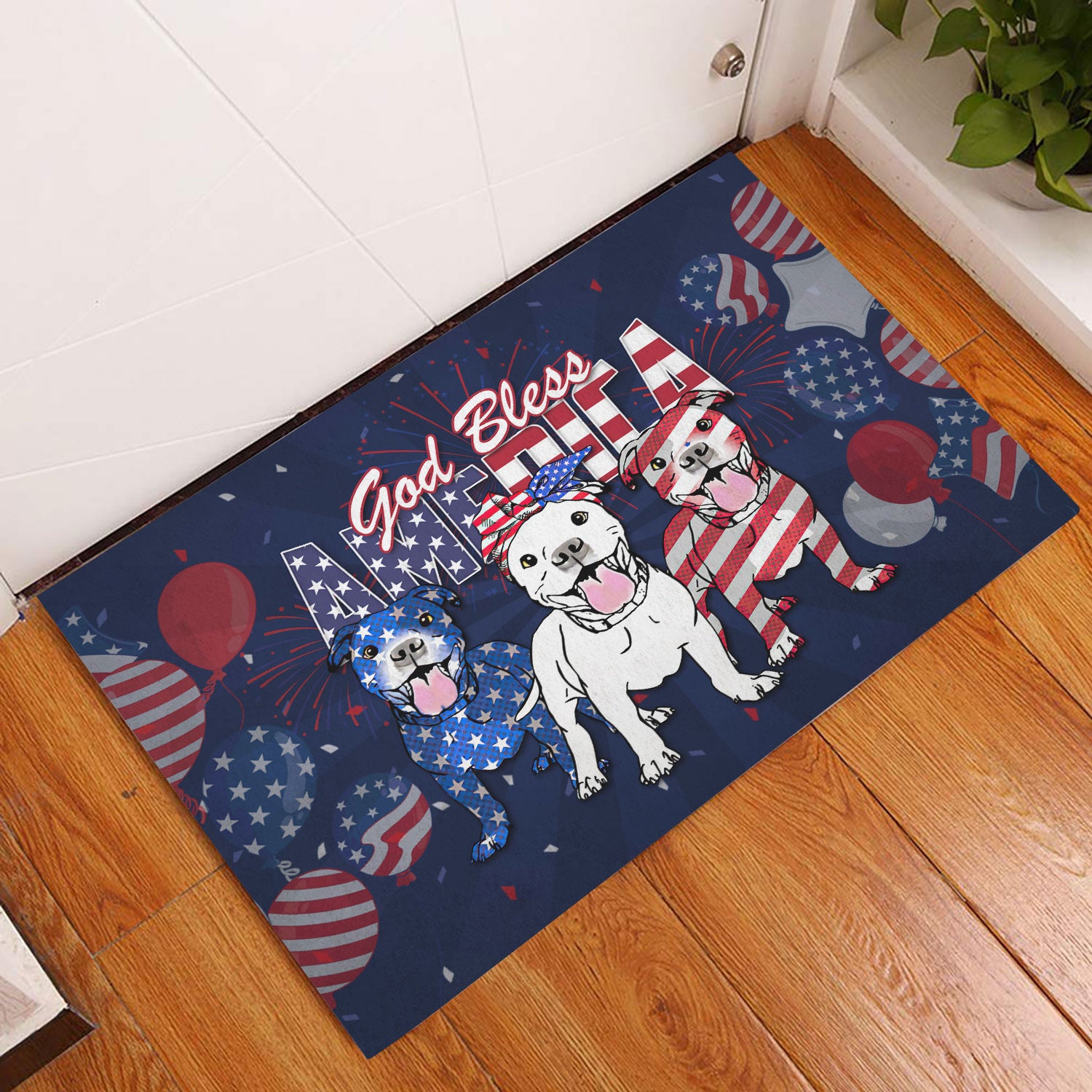 Ohaprints-Doormat-Outdoor-Indoor-Pitbull-Dog-God-Bless-America-Patriotic-4Th-Of-July-Independence-Rubber-Door-Mat-608-