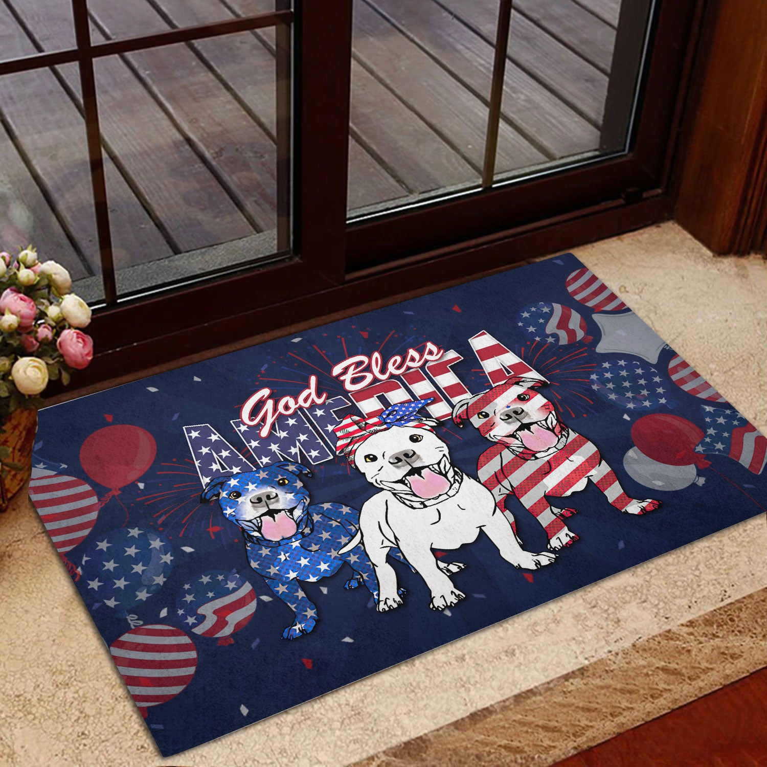 Ohaprints-Doormat-Outdoor-Indoor-Pitbull-Dog-God-Bless-America-Patriotic-4Th-Of-July-Independence-Rubber-Door-Mat-608-