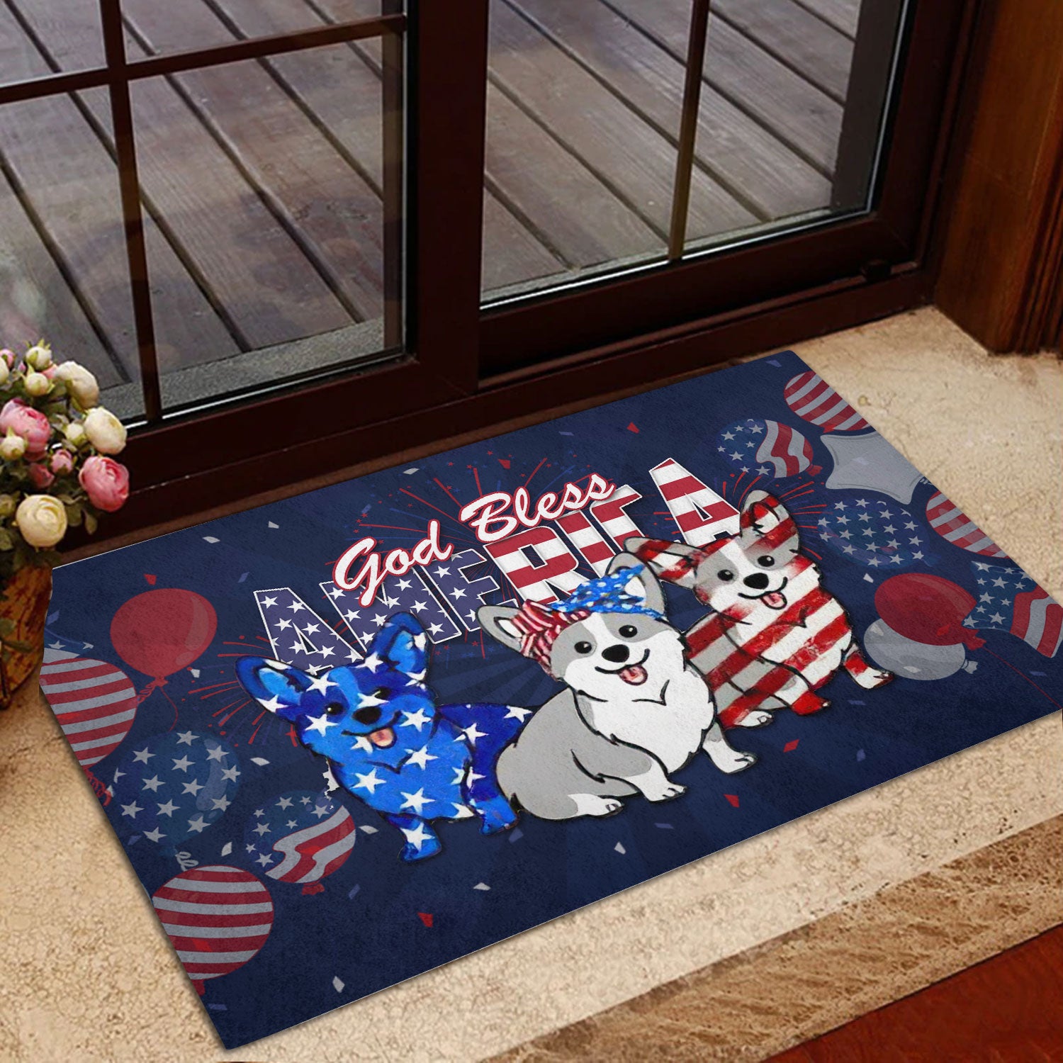 Ohaprints-Doormat-Outdoor-Indoor-Corgi-God-Bless-America-Patriotic-4Th-Of-July-Independence-Day-Rubber-Door-Mat-610-