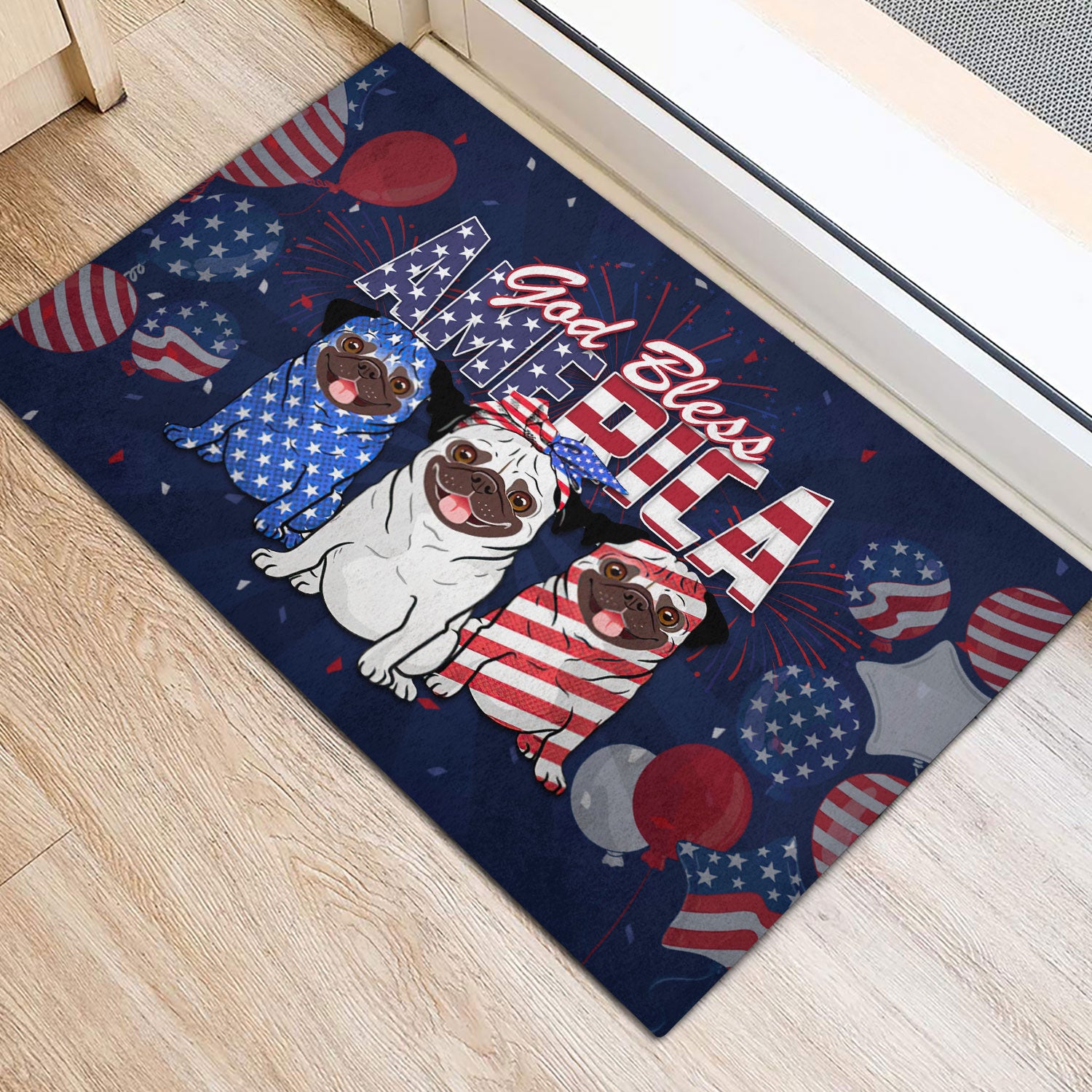 Ohaprints-Doormat-Outdoor-Indoor-Pug-Dog-God-Bless-America-Patriotic-4Th-Of-July-Independence-Day-Rubber-Door-Mat-611-