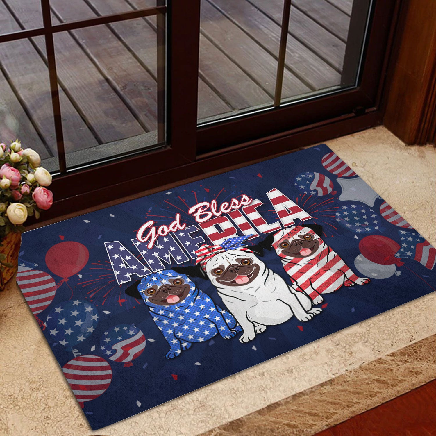 Ohaprints-Doormat-Outdoor-Indoor-Pug-Dog-God-Bless-America-Patriotic-4Th-Of-July-Independence-Day-Rubber-Door-Mat-611-