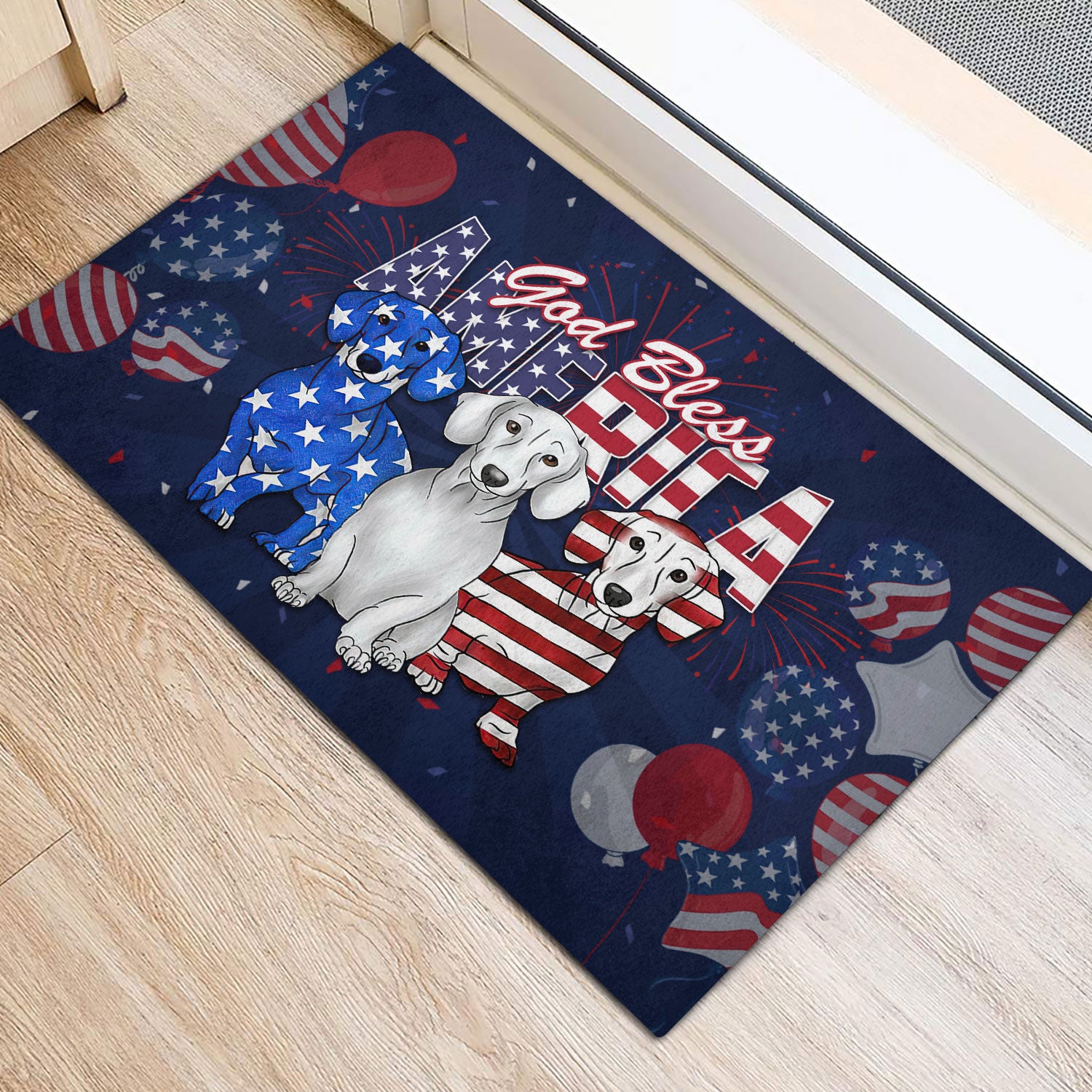 Ohaprints-Doormat-Outdoor-Indoor-Dachshund-God-Bless-America-Patriotic-4Th-Of-July-Independence-Rubber-Door-Mat-613-