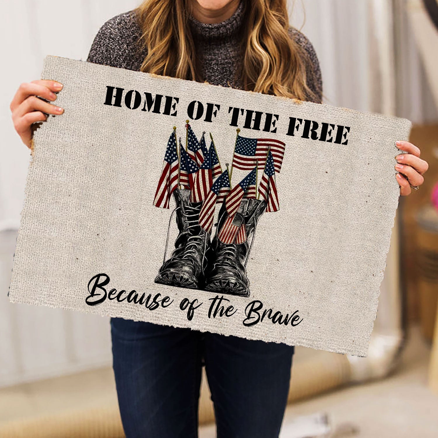 Ohaprints-Doormat-Outdoor-Indoor-Veteran-Patriotic-Home-Of-The-Free-Because-Of-The-Brave-Rubber-Door-Mat-622-