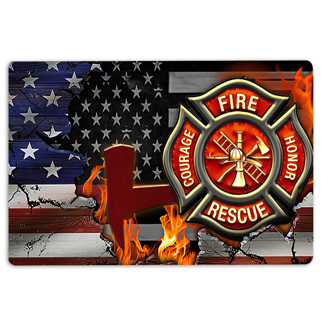 Ohaprints-Doormat-Outdoor-Indoor-Firefighter-American-Flag-Fireman-Rubber-Door-Mat-1541-18'' x 30''