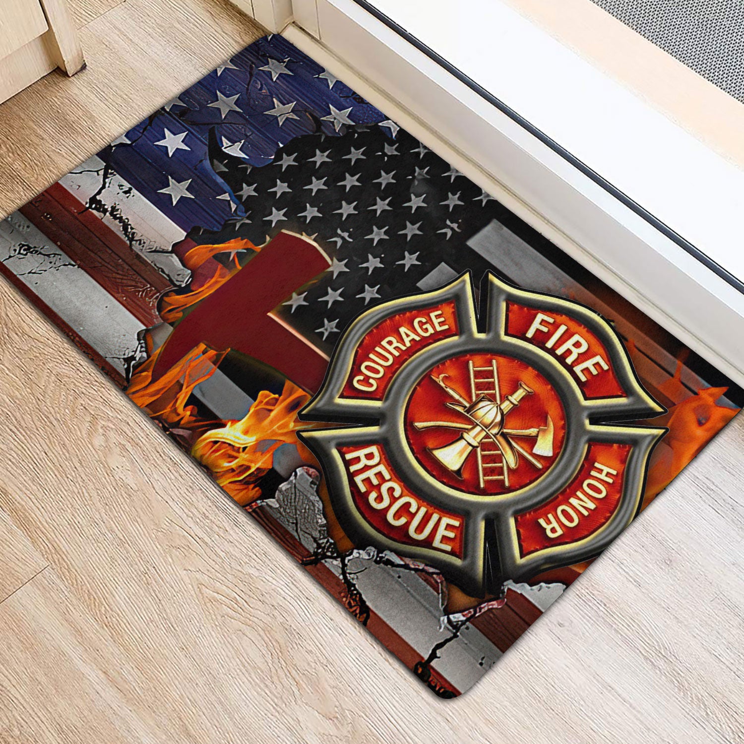 Ohaprints-Doormat-Outdoor-Indoor-Firefighter-American-Flag-Fireman-Rubber-Door-Mat-1541-