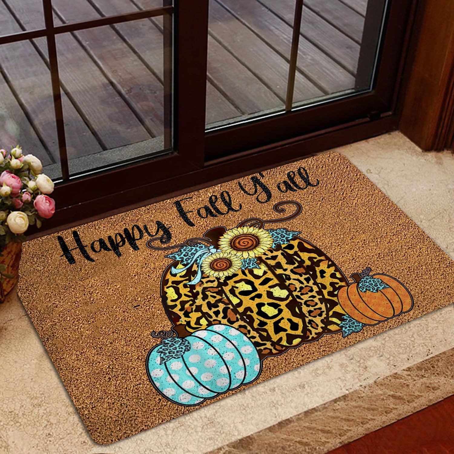 Ohaprints-Doormat-Outdoor-Indoor-Happy-Fall-Y'All-Pumpkin-Spice-Thanksgiving-Autumn-Season-Rubber-Door-Mat-1637-