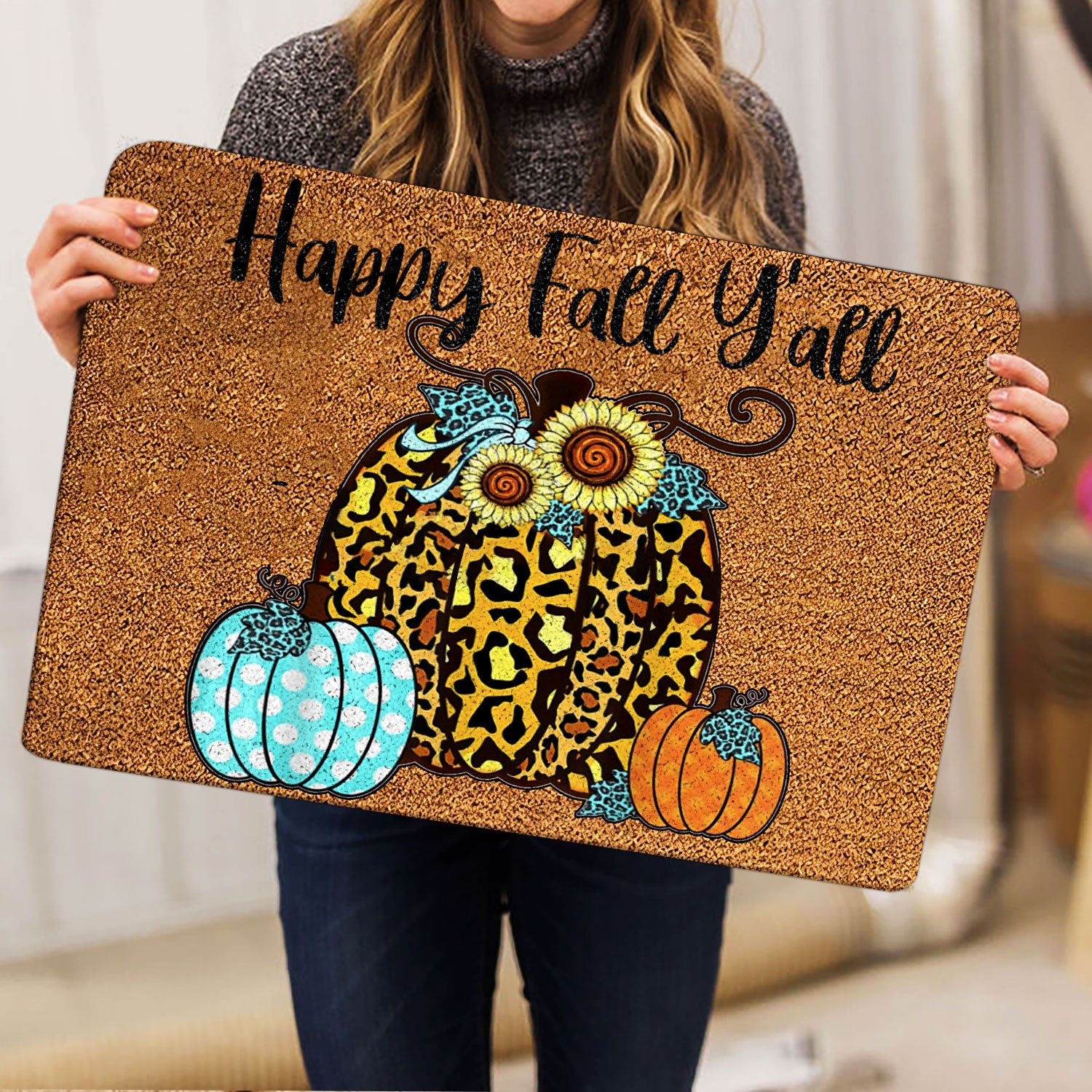 Ohaprints-Doormat-Outdoor-Indoor-Happy-Fall-Y'All-Pumpkin-Spice-Thanksgiving-Autumn-Season-Rubber-Door-Mat-1637-