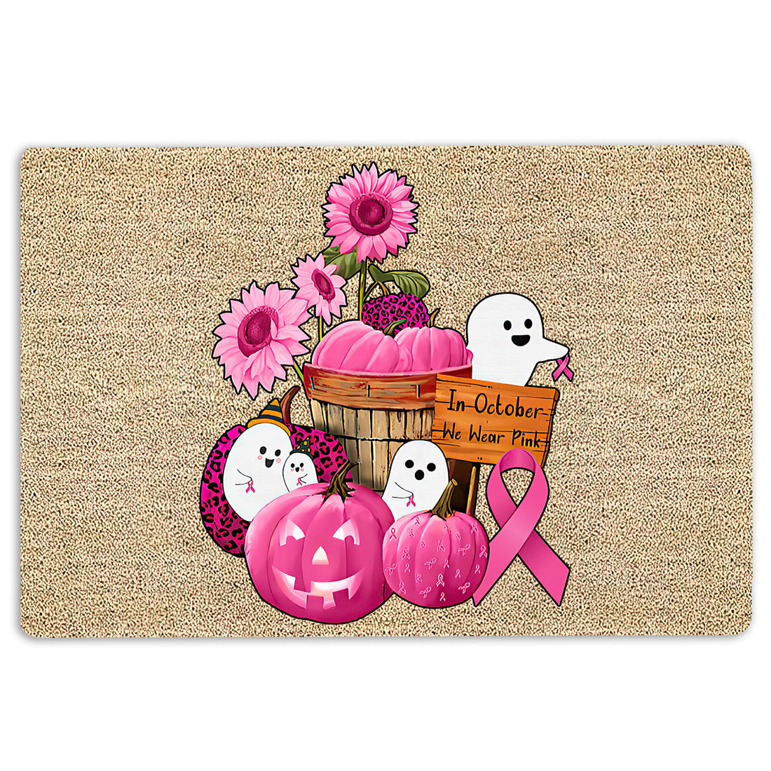 Ohaprints-Doormat-Outdoor-Indoor-Breast-Cancer-Awareness-Pumpkin-Boo-Hope-Support-Pink-Ribbon-Rubber-Door-Mat-1910-18'' x 30''