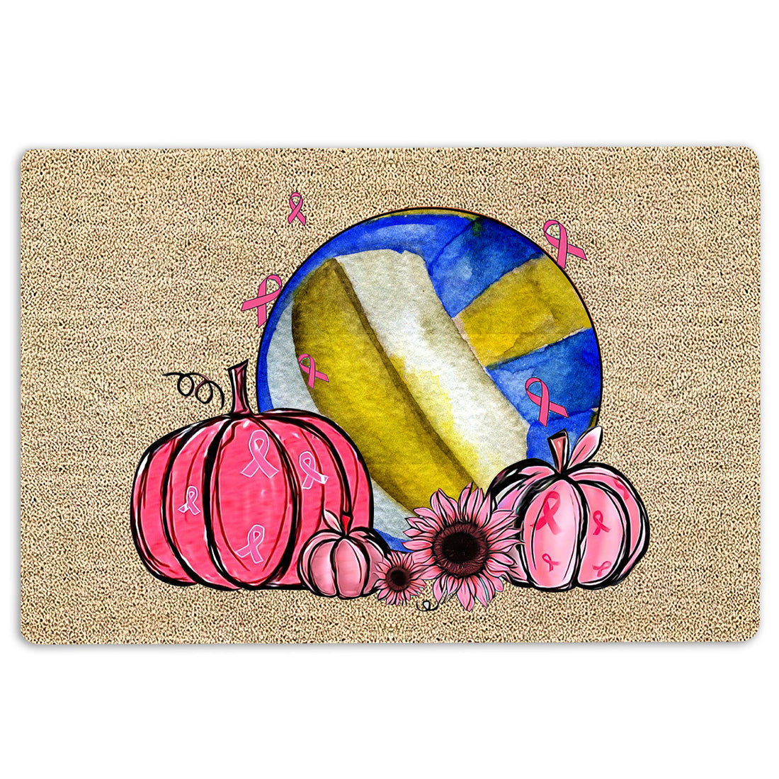 Ohaprints-Doormat-Outdoor-Indoor-Breast-Cancer-Volleyball-Pumpkin-Hope-Support-Pink-Ribbon-Rubber-Door-Mat-1922-18'' x 30''